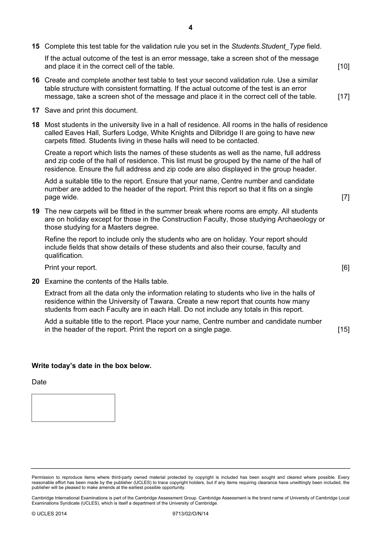 Cambridge A Level Applied Information and Communication Technology 9713 2014 Oct/Nov Paper 2 · Variant 1 question paper, page 4 of 4