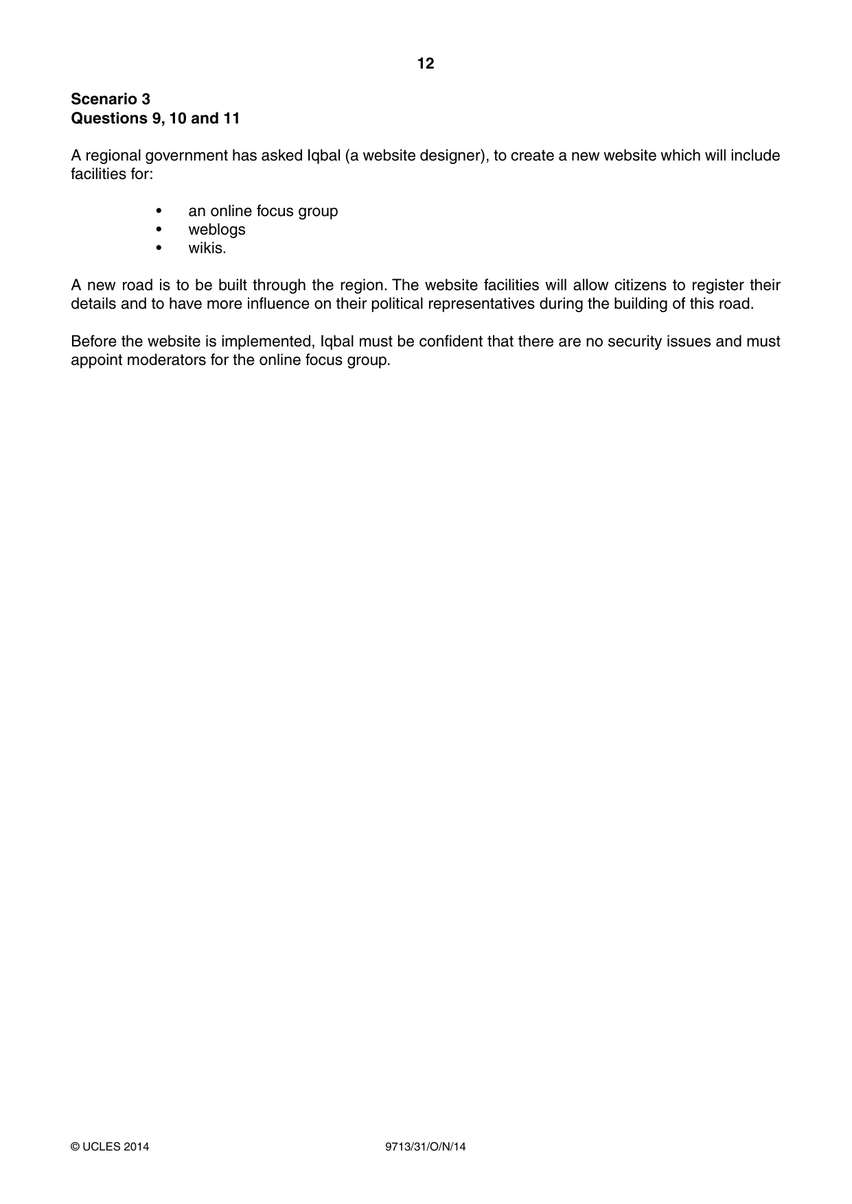 Cambridge A Level Applied Information and Communication Technology 9713 2014 Oct/Nov Paper 3 · Variant 1 question paper, page 12 of 16