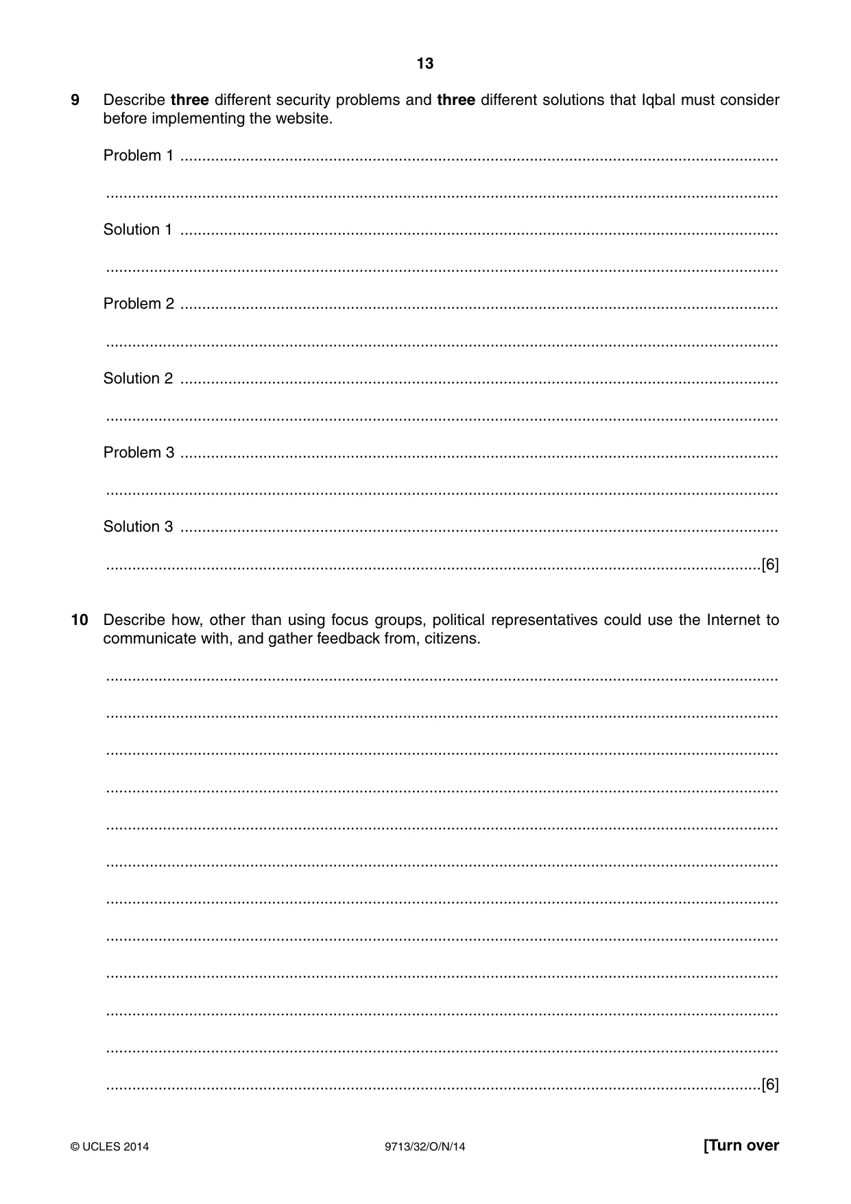 Cambridge A Level Applied Information and Communication Technology 9713 2014 Oct/Nov Paper 3 · Variant 2 question paper, page 13 of 16