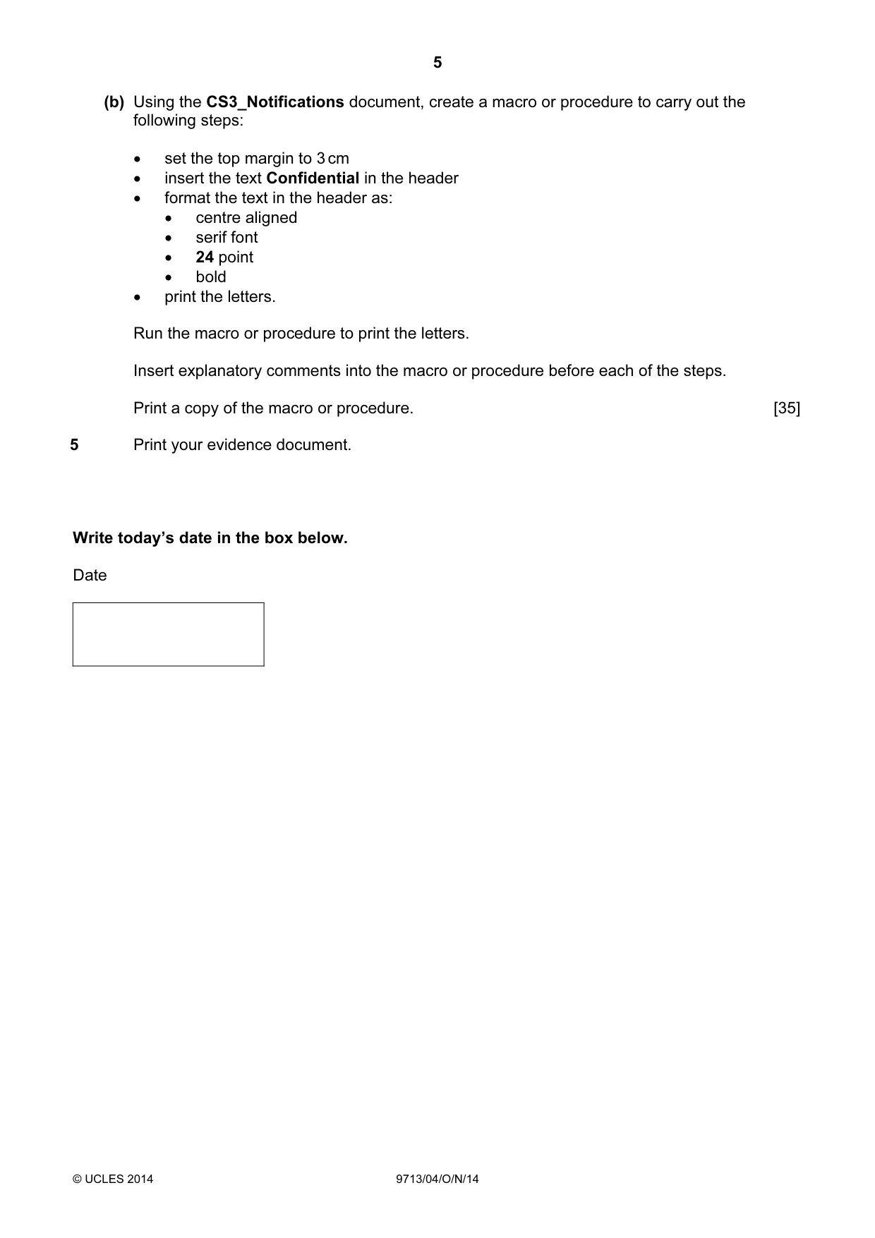 Cambridge A Level Applied Information and Communication Technology 9713 2014 Oct/Nov Paper 4 · Variant 1 question paper, page 5 of 8