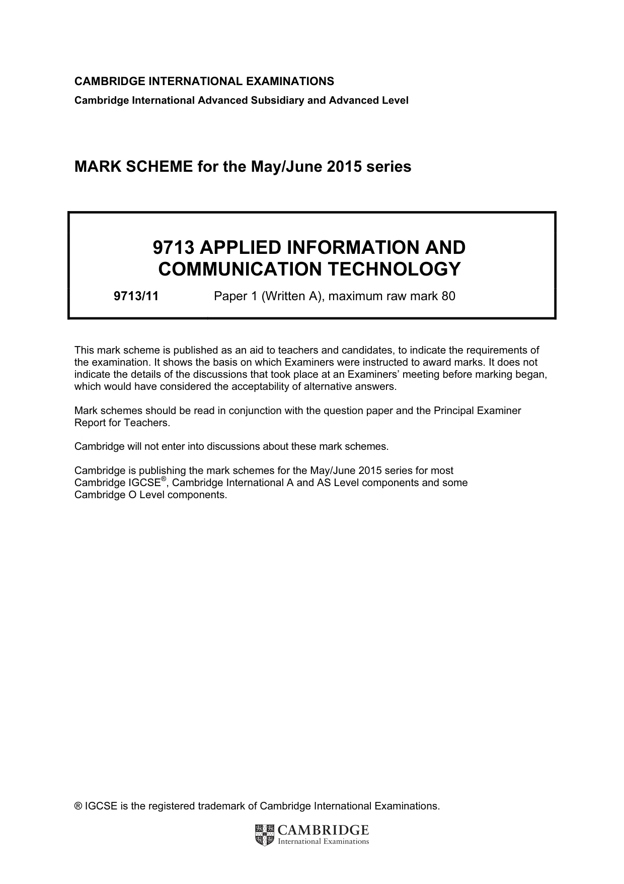 Mark scheme, page 1 of 7