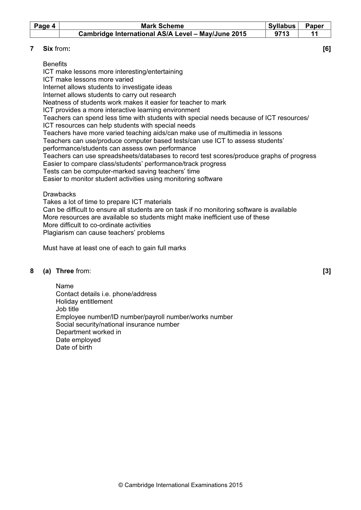 Mark scheme, page 4 of 7