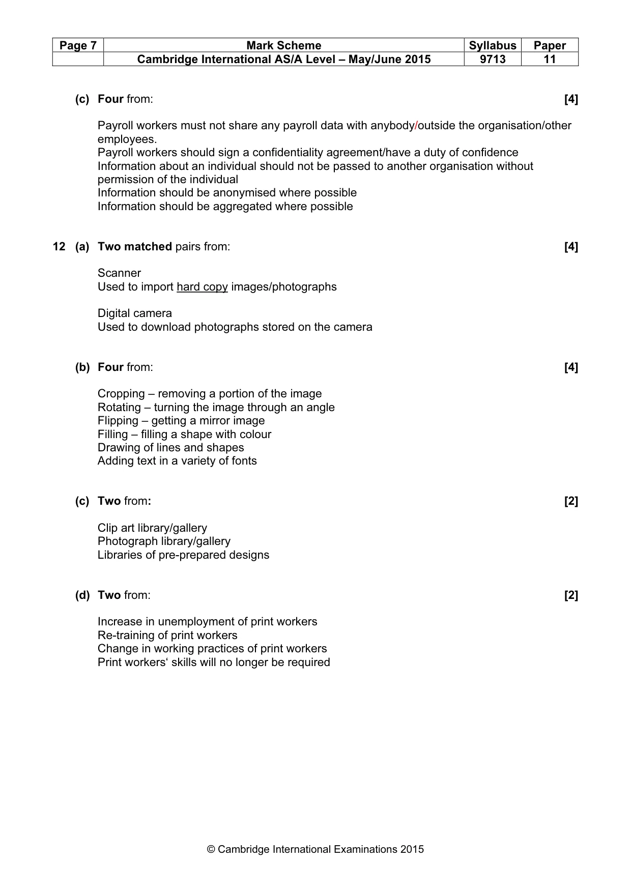 Mark scheme, page 7 of 7