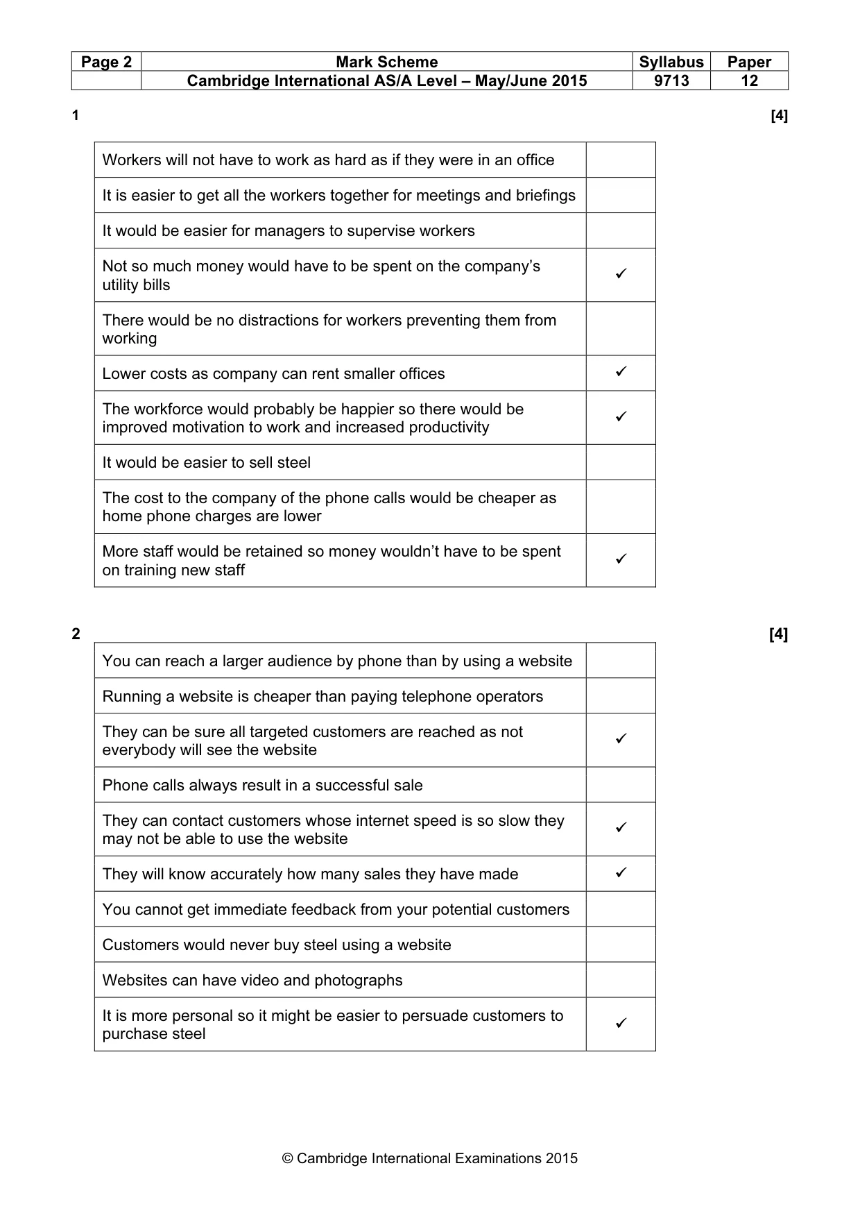 Mark scheme, page 2 of 7