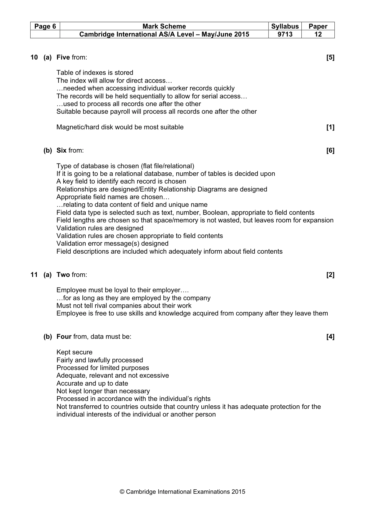 Mark scheme, page 6 of 7