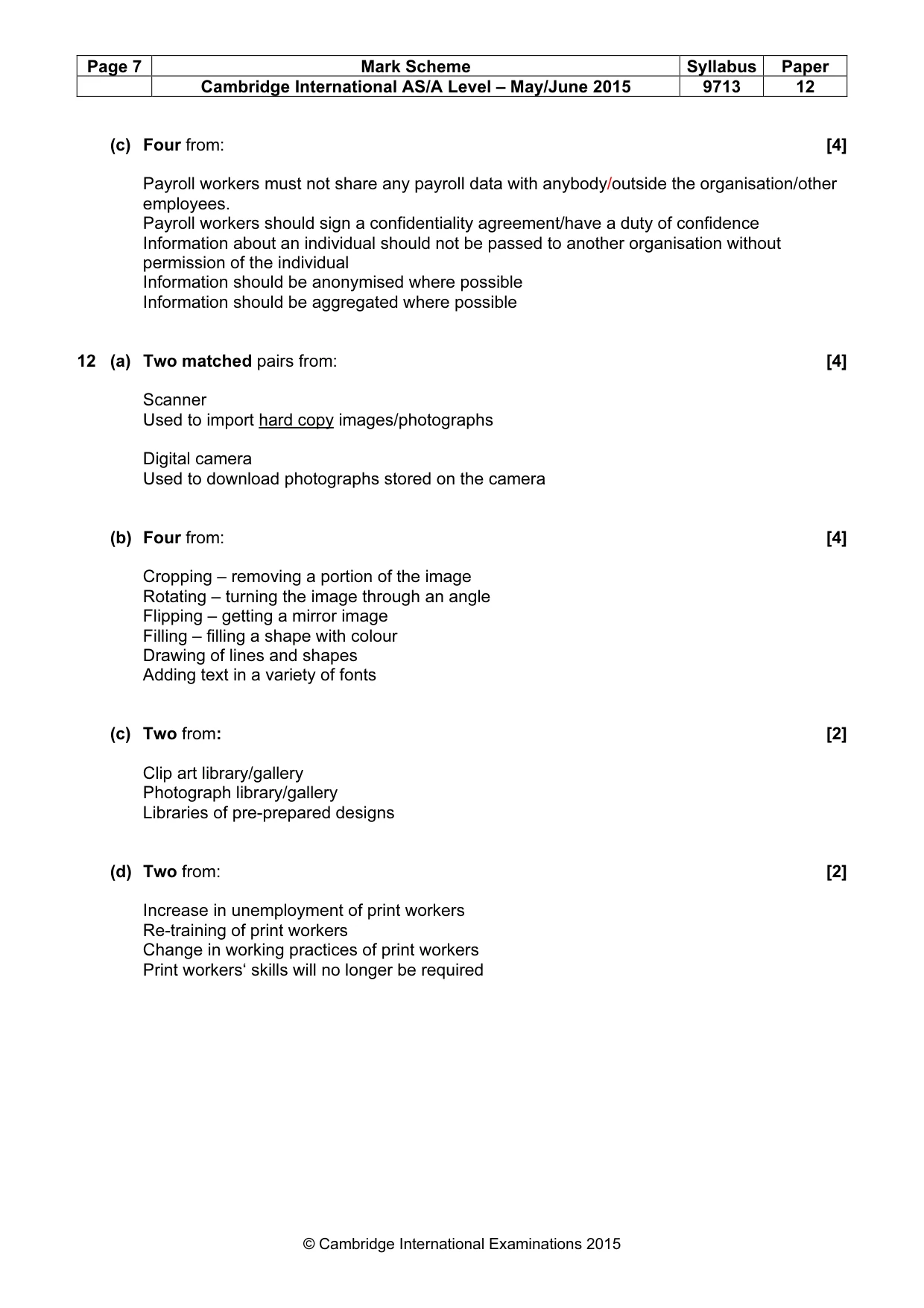 Mark scheme, page 7 of 7
