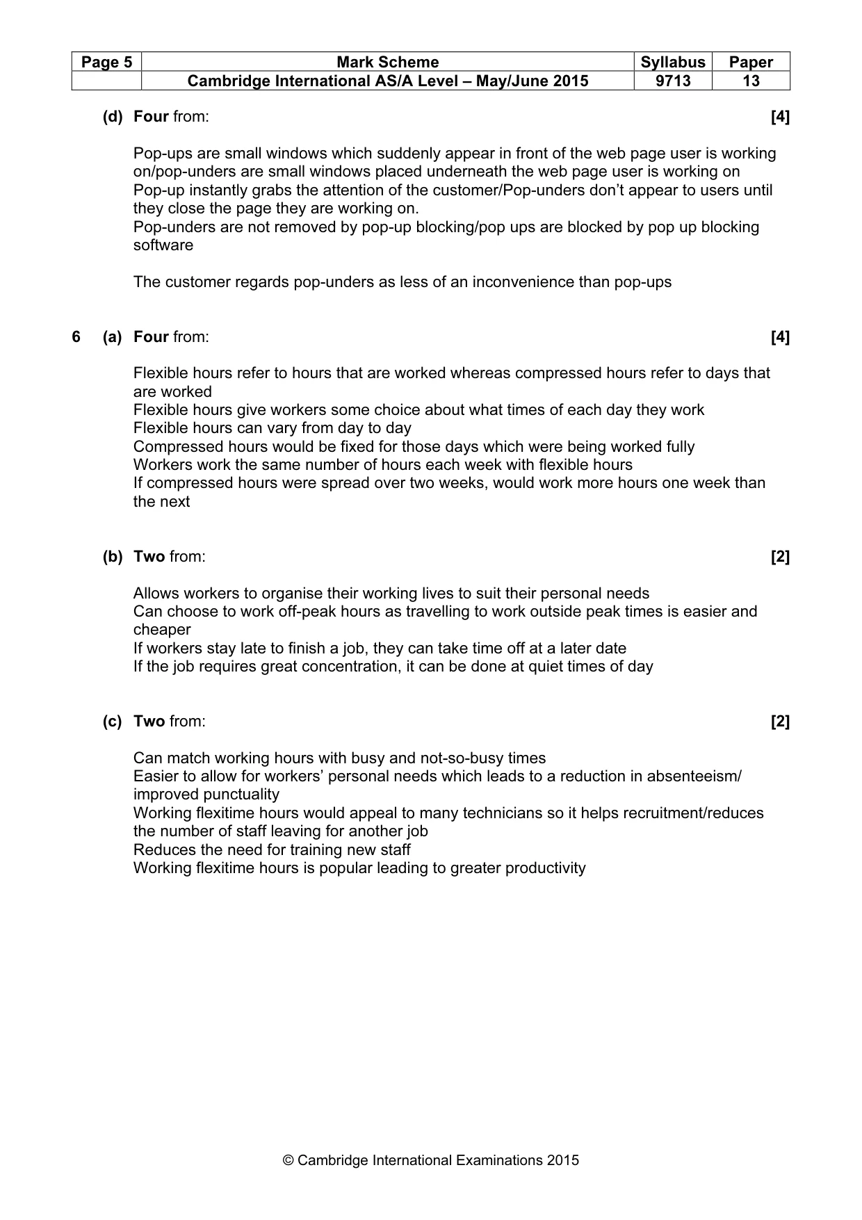 Mark scheme, page 5 of 8