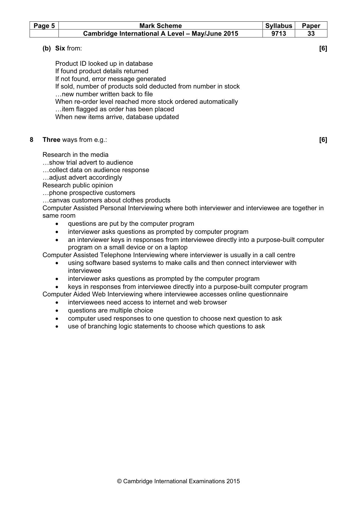 Mark scheme, page 5 of 7