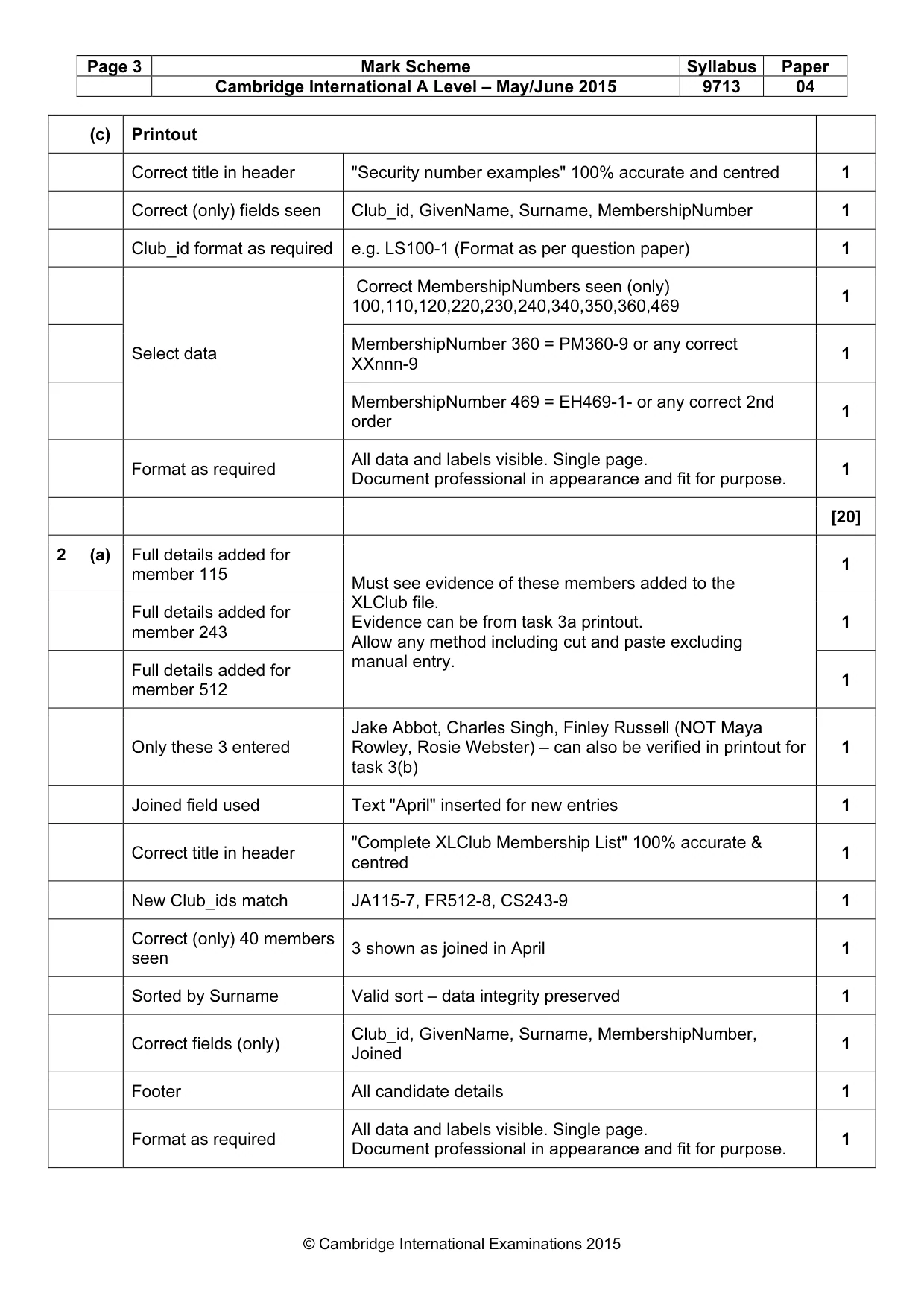 Mark scheme, page 3 of 7