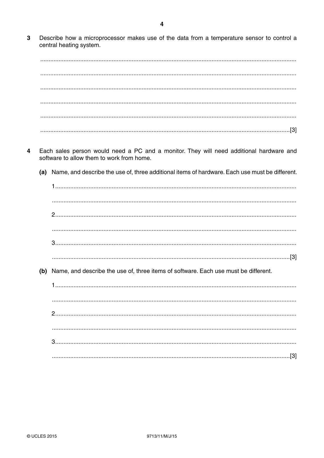 Cambridge A Level Applied Information and Communication Technology 9713 2015 May/June Paper 1 · Variant 1 question paper, page 4 of 16
