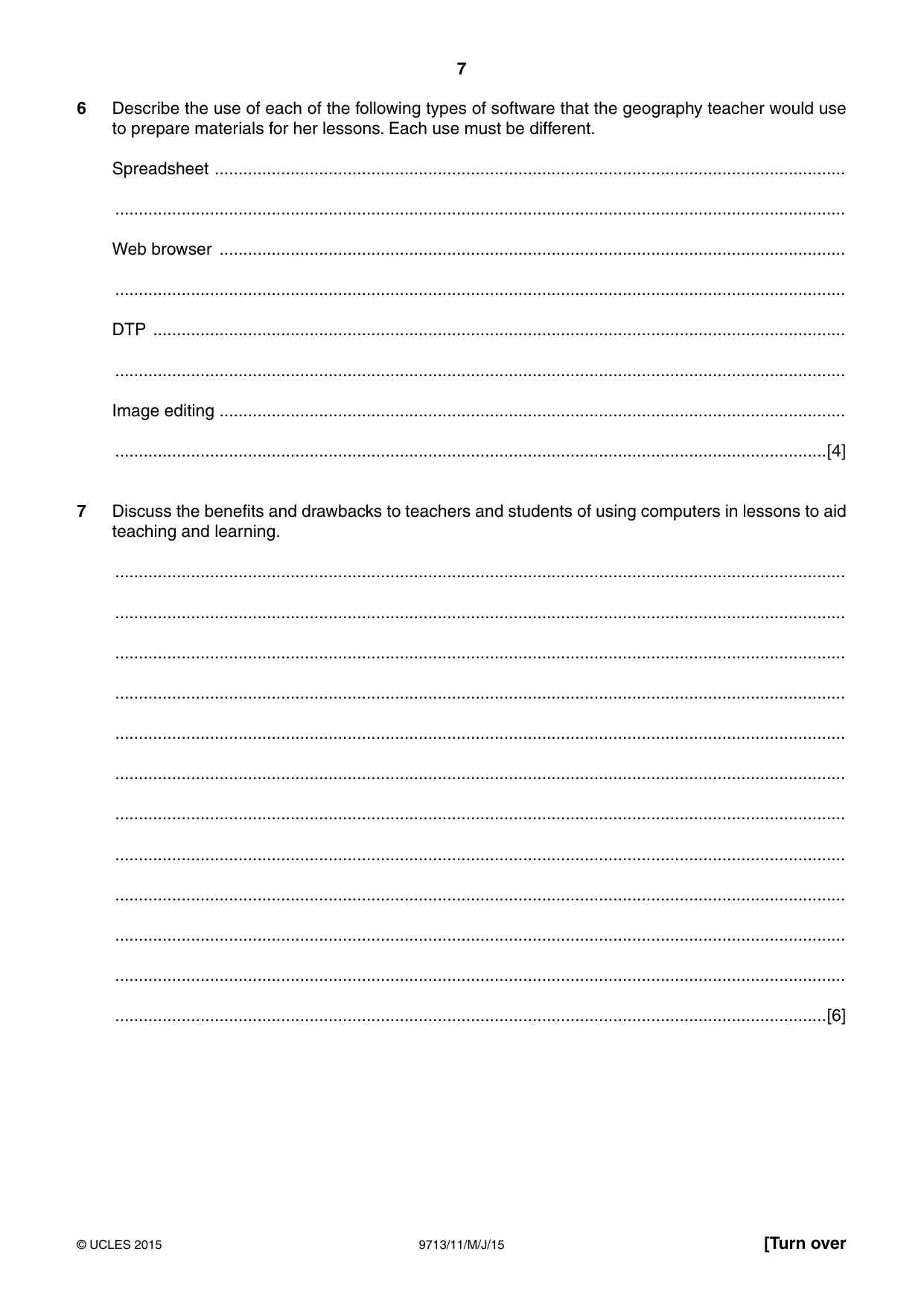 Cambridge A Level Applied Information and Communication Technology 9713 2015 May/June Paper 1 · Variant 1 question paper, page 7 of 16