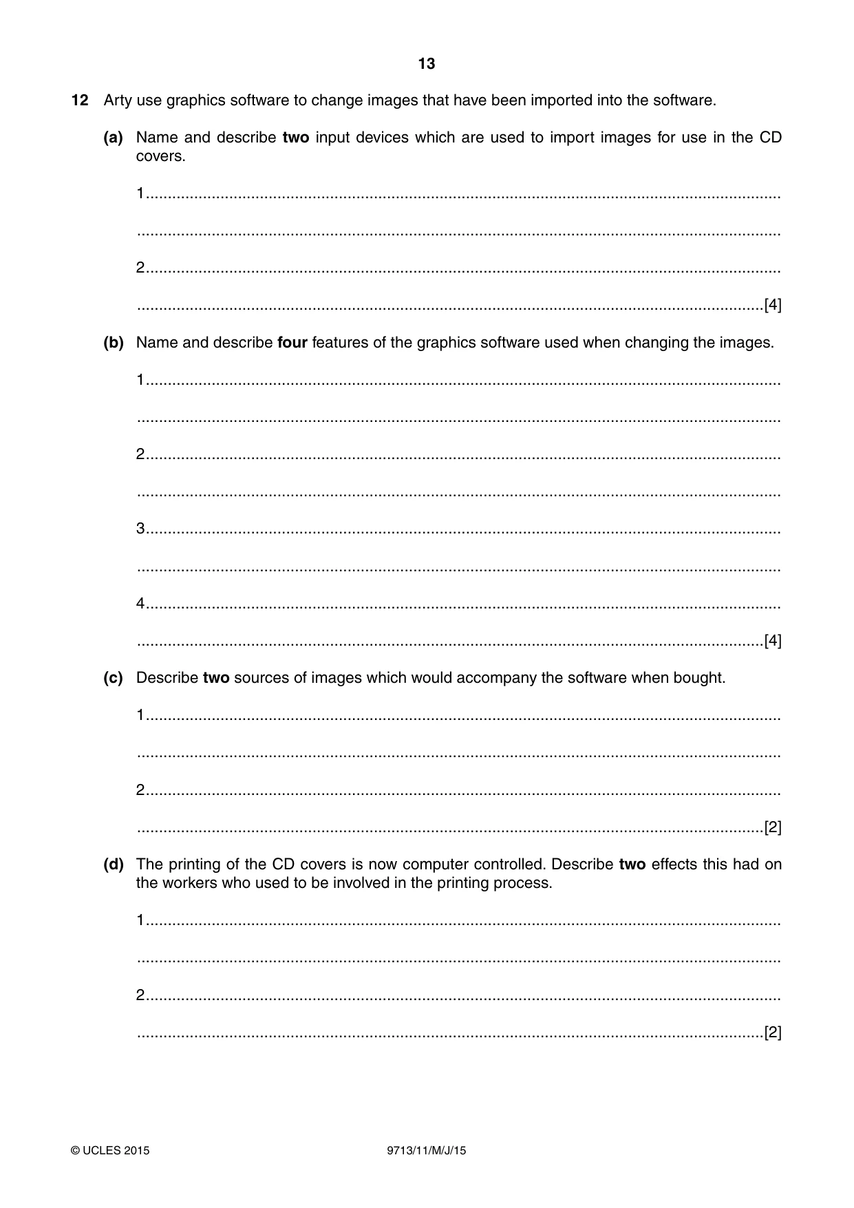 Cambridge A Level Applied Information and Communication Technology 9713 2015 May/June Paper 1 · Variant 1 question paper, page 13 of 16