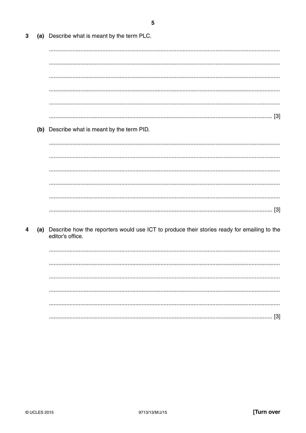 Cambridge A Level Applied Information and Communication Technology 9713 2015 May/June Paper 1 · Variant 3 question paper, page 5 of 16
