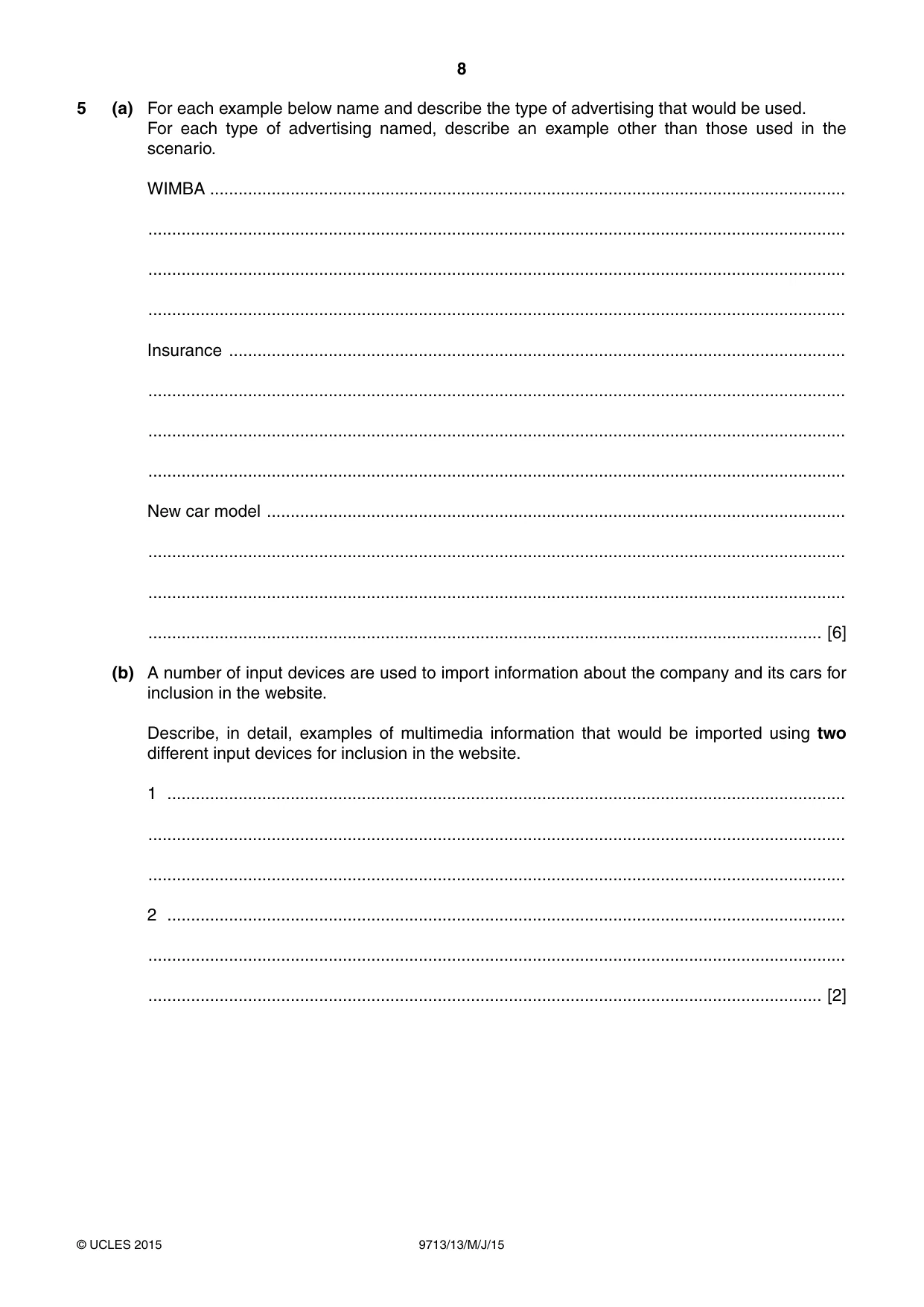 Cambridge A Level Applied Information and Communication Technology 9713 2015 May/June Paper 1 · Variant 3 question paper, page 8 of 16