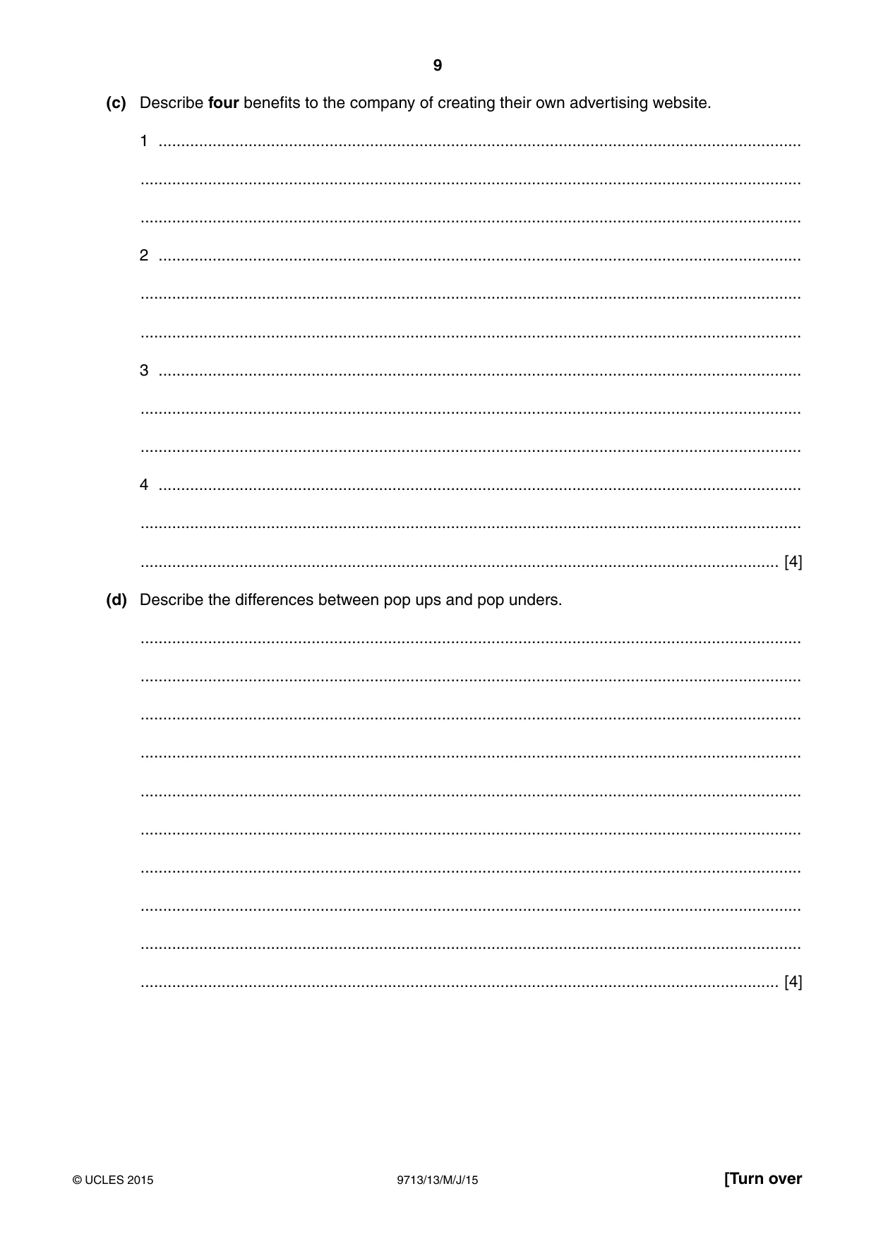 Cambridge A Level Applied Information and Communication Technology 9713 2015 May/June Paper 1 · Variant 3 question paper, page 9 of 16