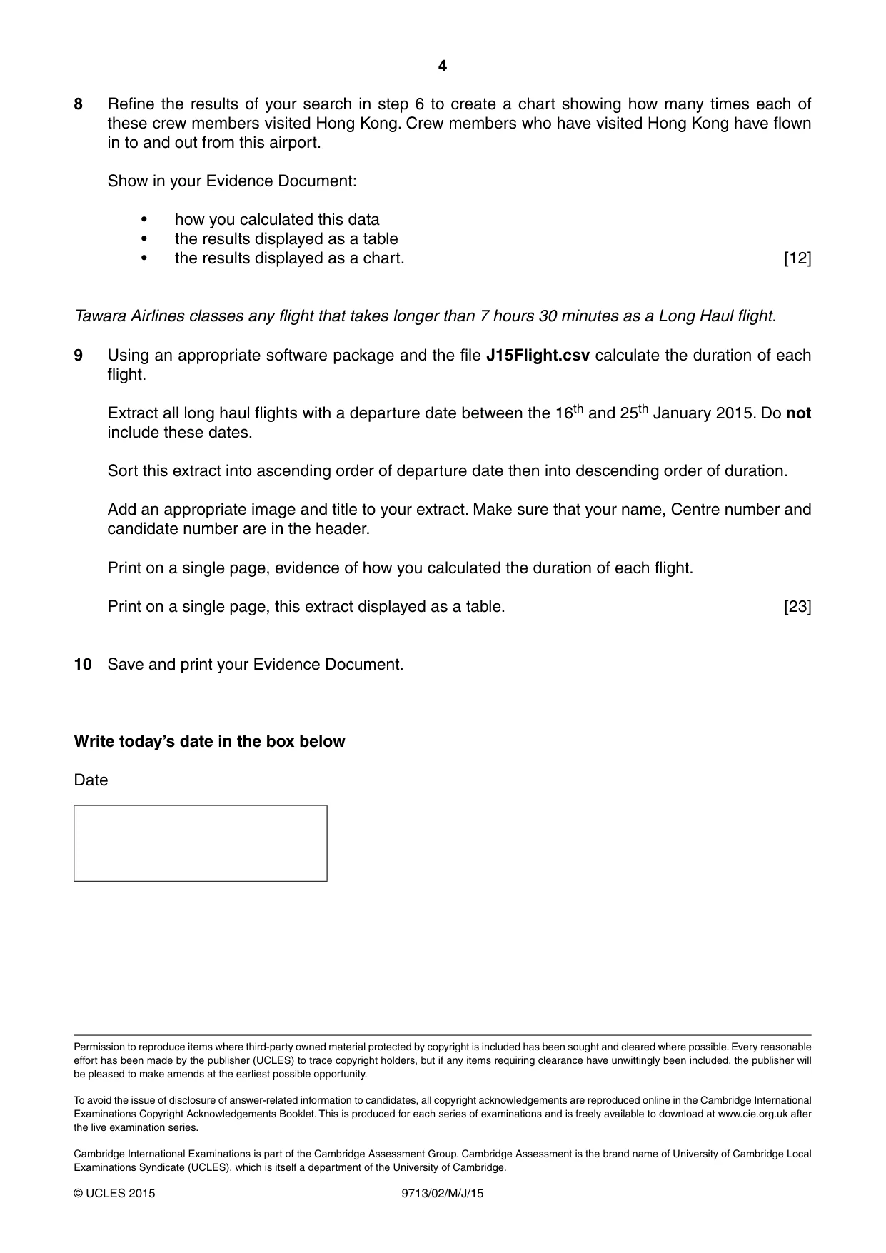 Cambridge A Level Applied Information and Communication Technology 9713 2015 May/June Paper 2 · Variant 1 question paper, page 4 of 4