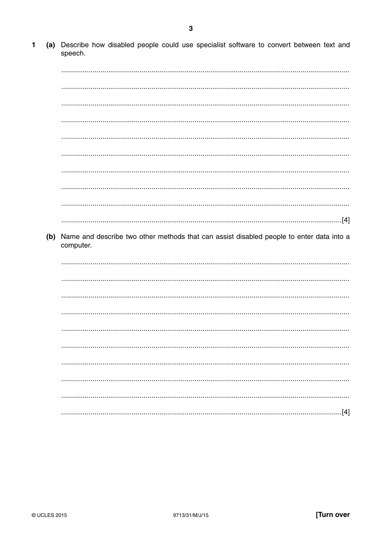 Cambridge A Level Applied Information and Communication Technology 9713 2015 May/June Paper 3 · Variant 1 question paper, page 3 of 16