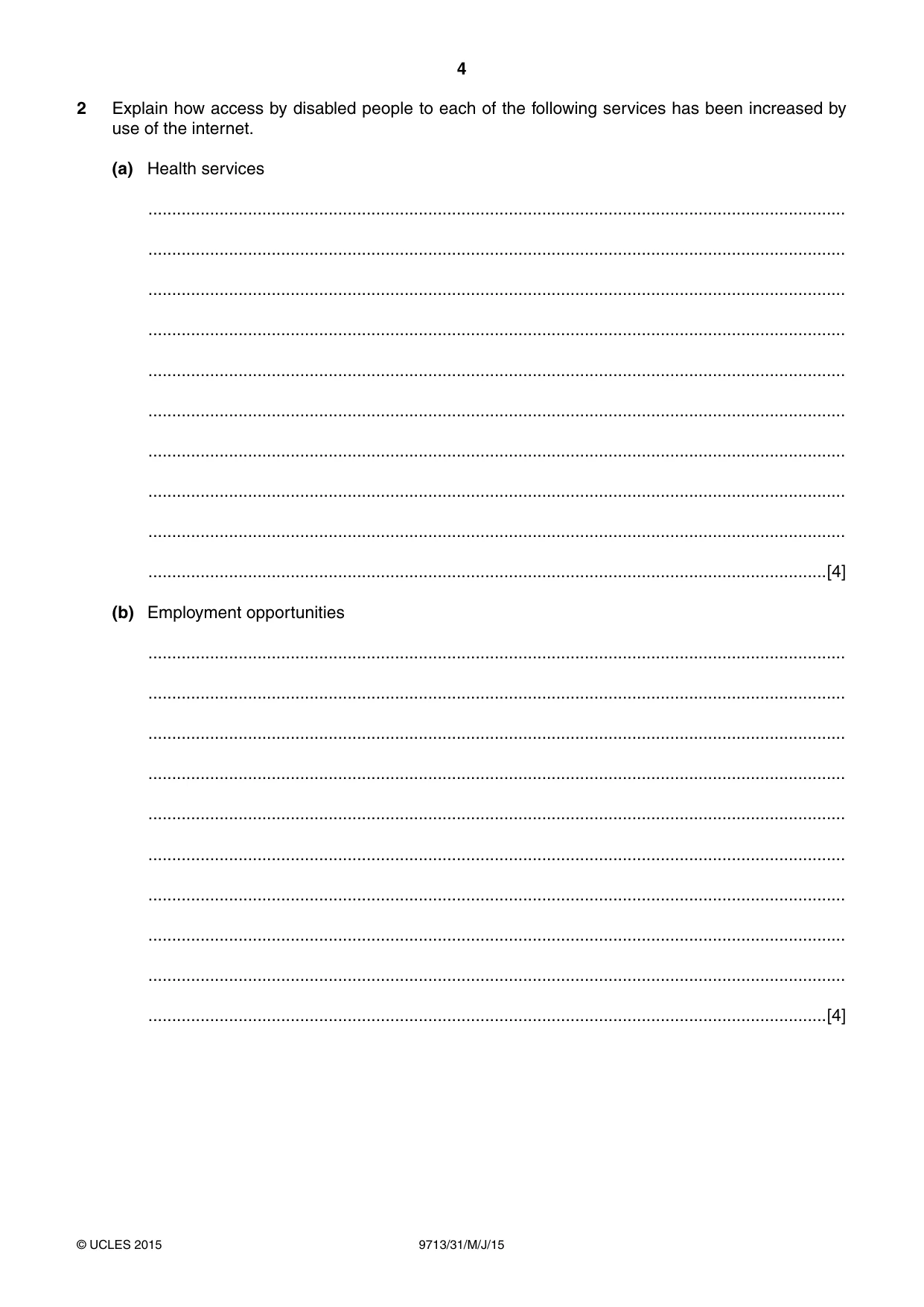 Cambridge A Level Applied Information and Communication Technology 9713 2015 May/June Paper 3 · Variant 1 question paper, page 4 of 16