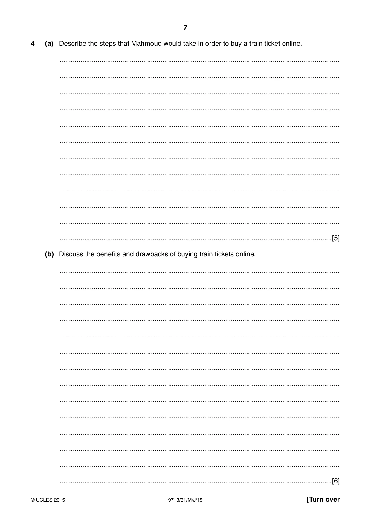Cambridge A Level Applied Information and Communication Technology 9713 2015 May/June Paper 3 · Variant 1 question paper, page 7 of 16