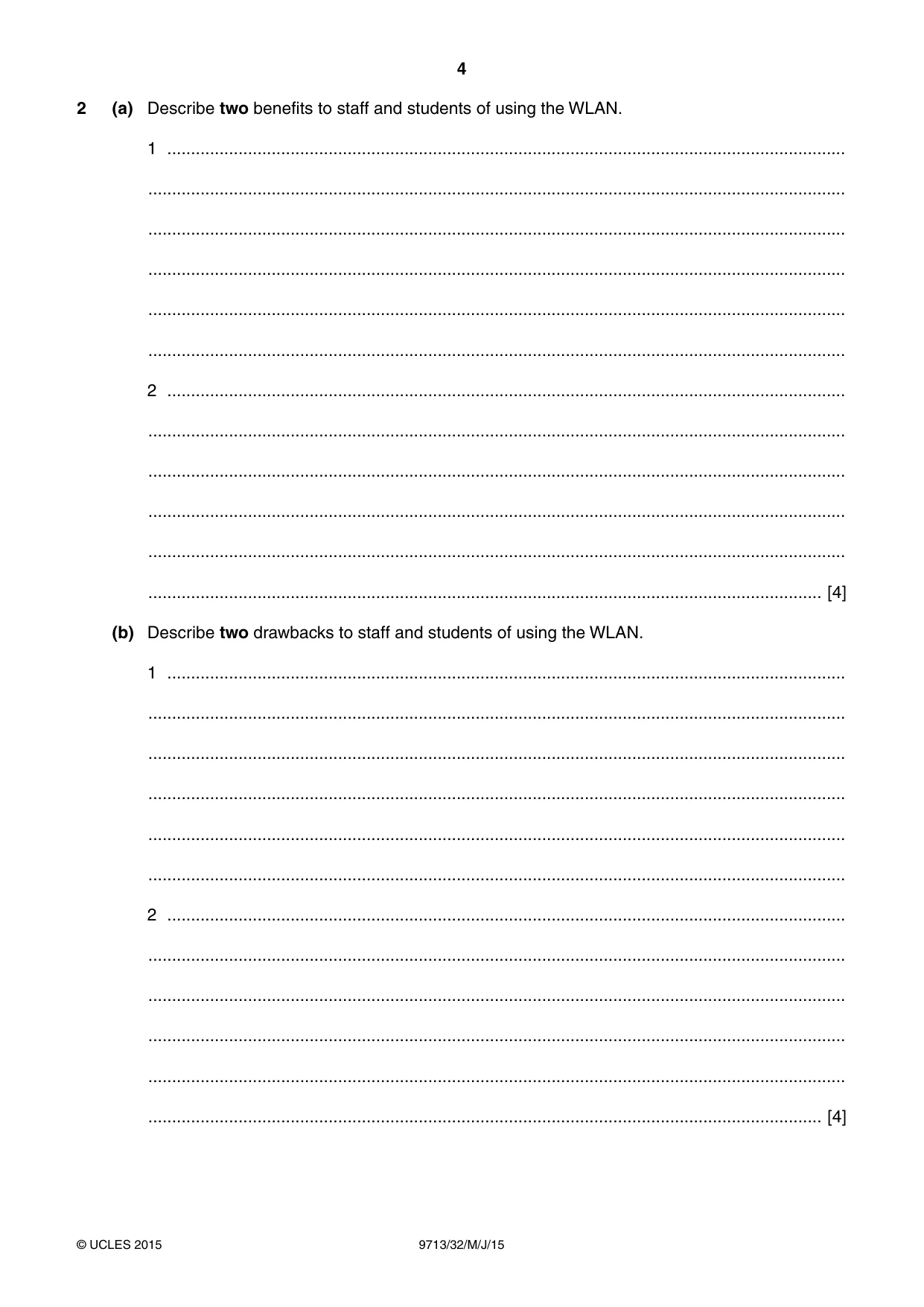 Cambridge A Level Applied Information and Communication Technology 9713 2015 May/June Paper 3 · Variant 2 question paper, page 4 of 20