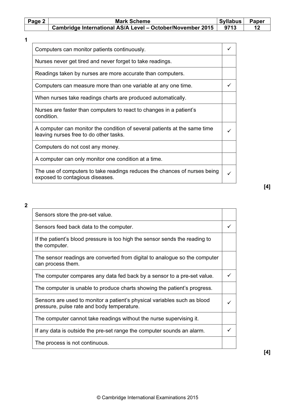 Mark scheme, page 2 of 6