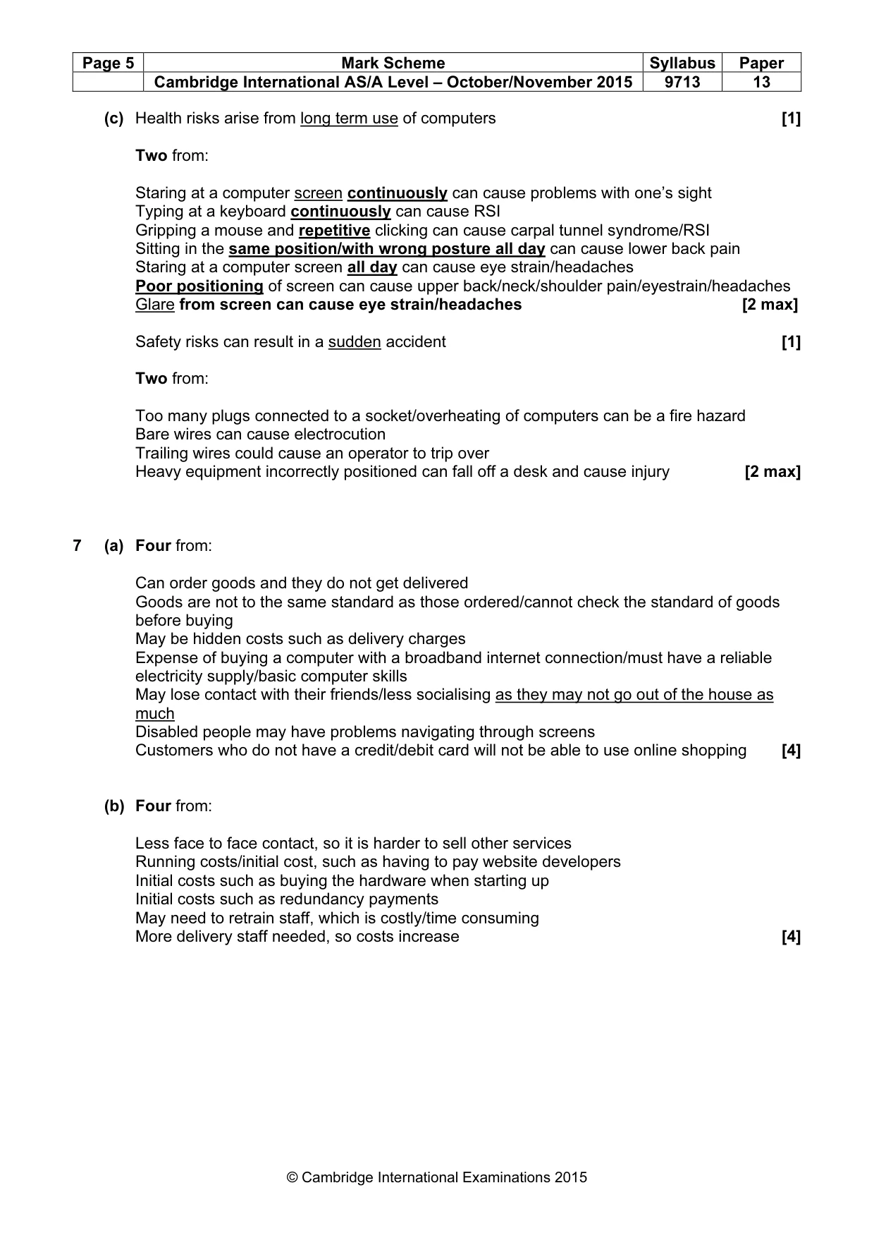 Mark scheme, page 5 of 8