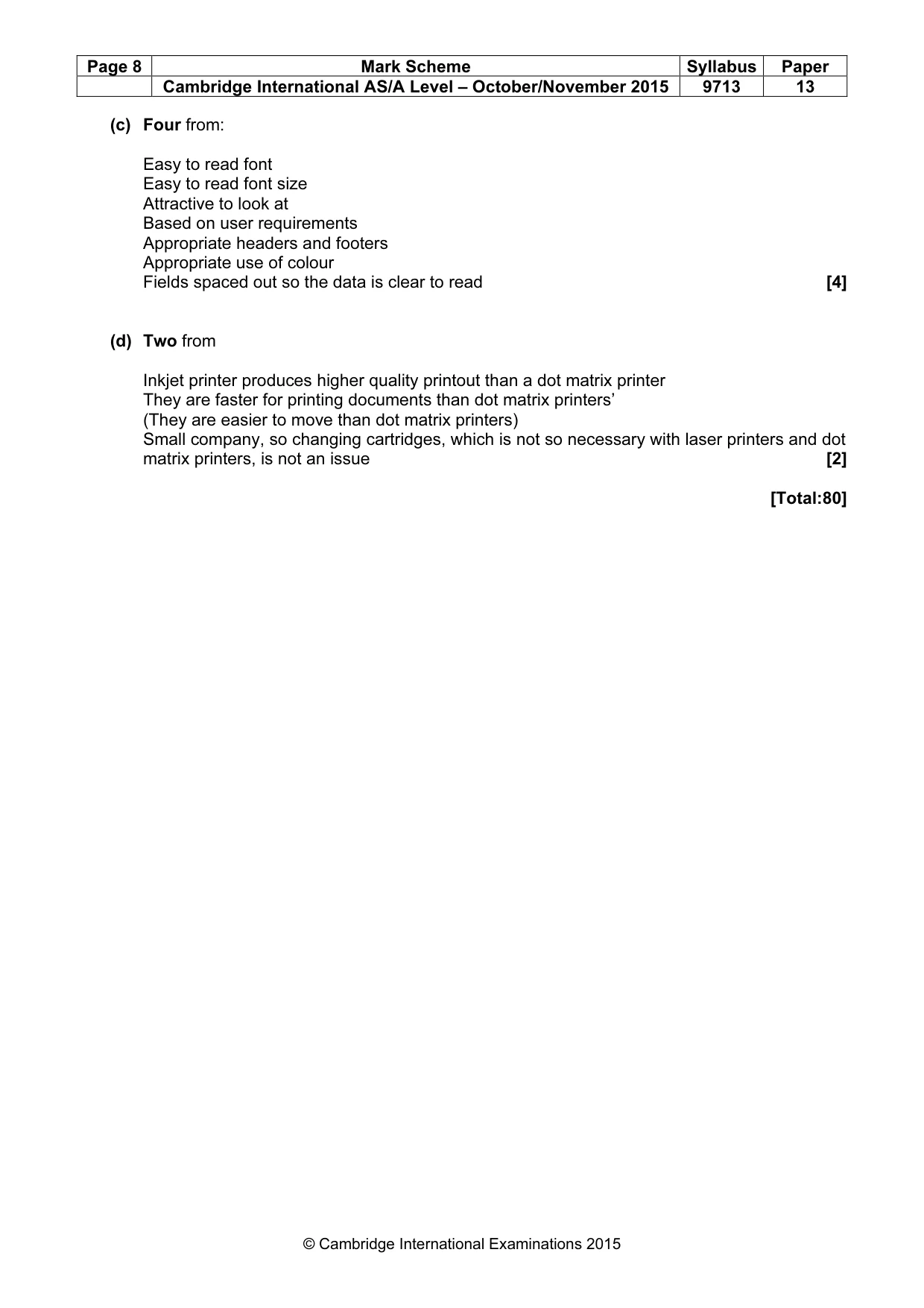 Mark scheme, page 8 of 8