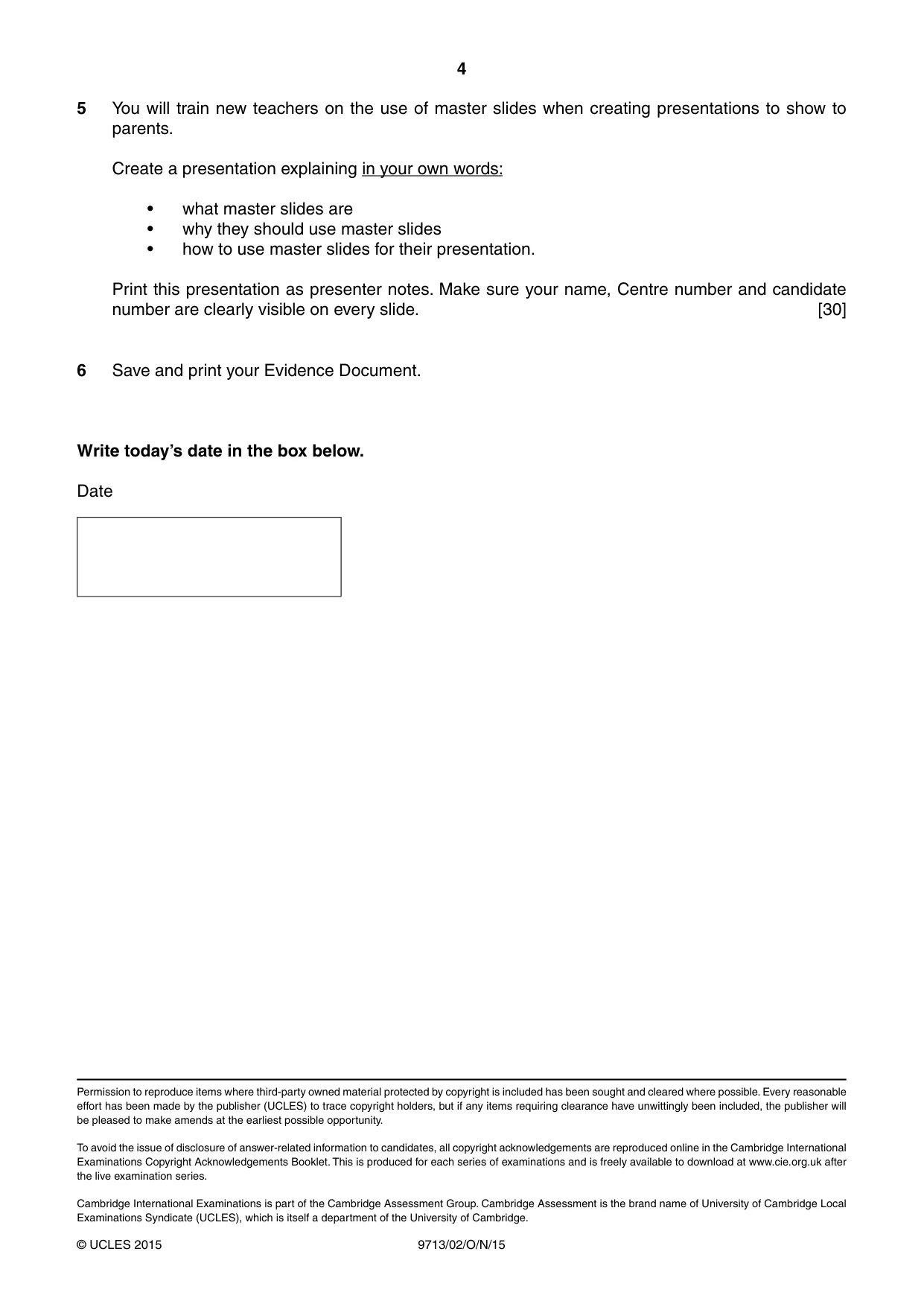 Cambridge A Level Applied Information and Communication Technology 9713 2015 Oct/Nov Paper 2 · Variant 0 question paper, page 4 of 4