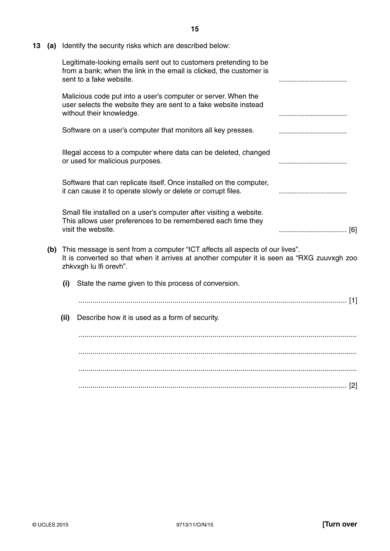 Cambridge A Level Applied Information and Communication Technology 9713 2015 Oct/Nov Paper 1 · Variant 1 question paper, page 15 of 16