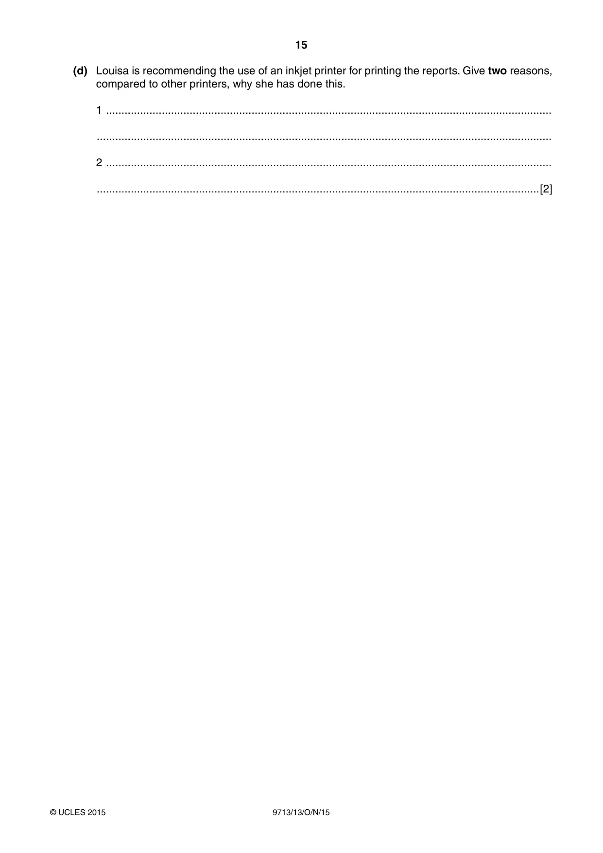 Cambridge A Level Applied Information and Communication Technology 9713 2015 Oct/Nov Paper 1 · Variant 3 question paper, page 15 of 16