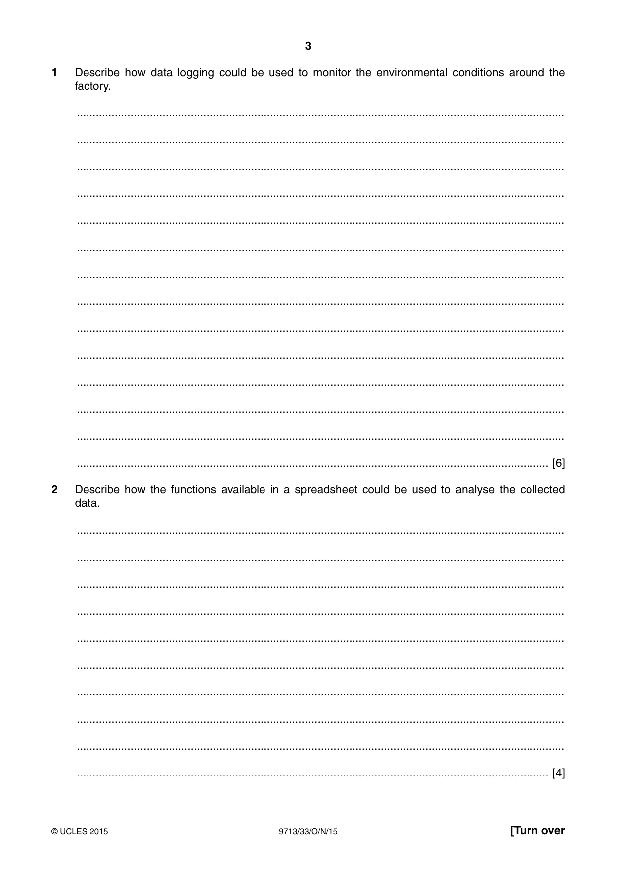 Cambridge A Level Applied Information and Communication Technology 9713 2015 Oct/Nov Paper 3 · Variant 3 question paper, page 3 of 16