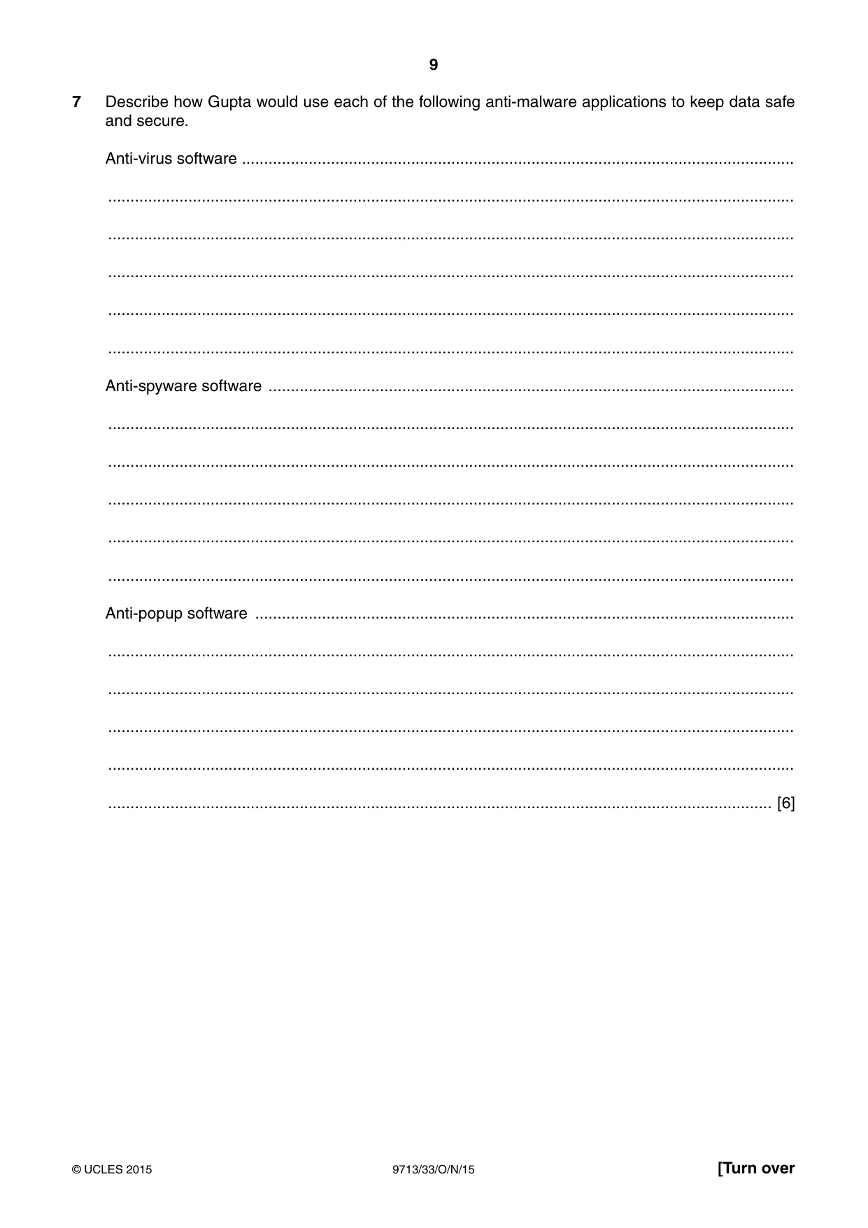 Cambridge A Level Applied Information and Communication Technology 9713 2015 Oct/Nov Paper 3 · Variant 3 question paper, page 9 of 16