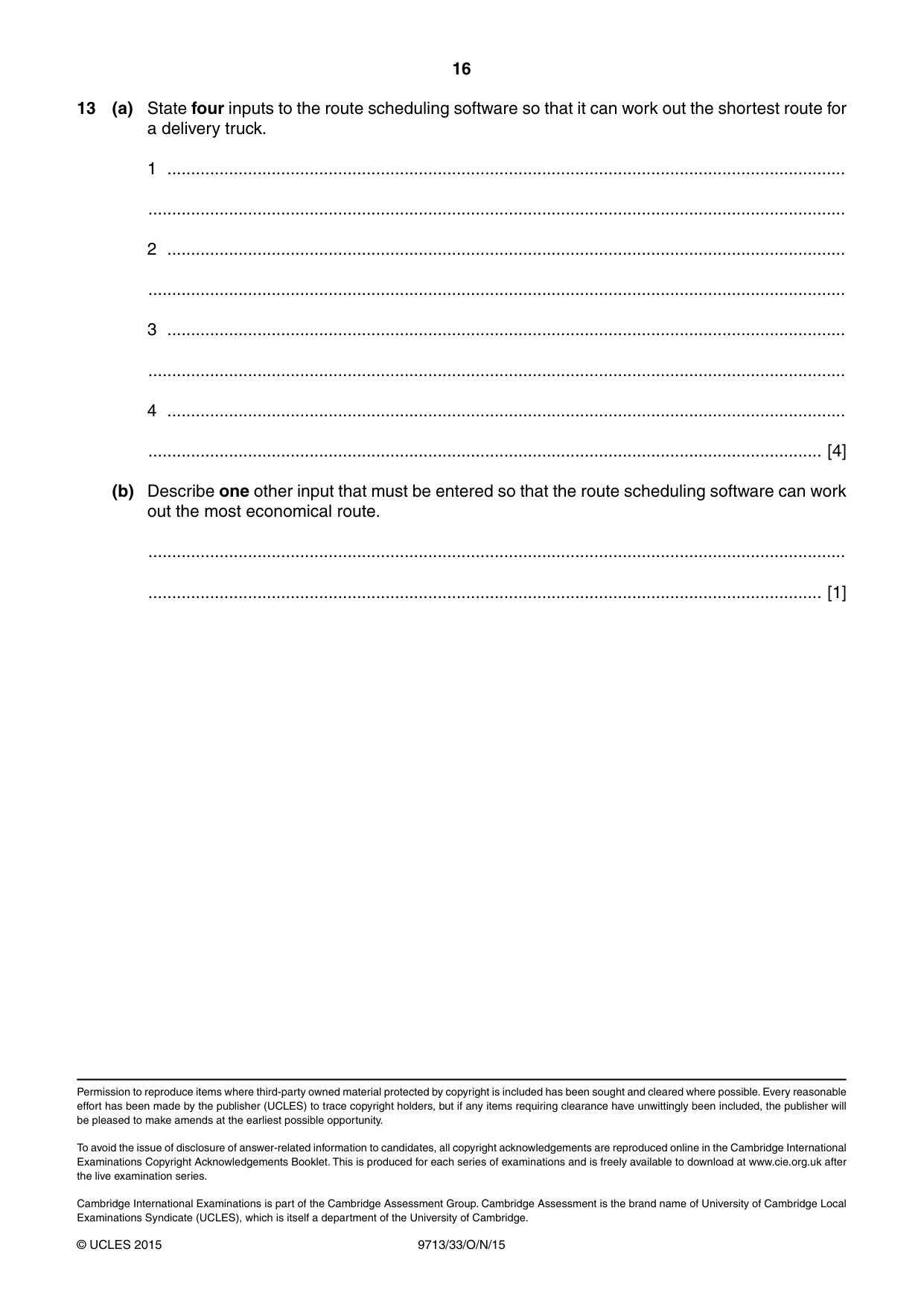 Cambridge A Level Applied Information and Communication Technology 9713 2015 Oct/Nov Paper 3 · Variant 3 question paper, page 16 of 16