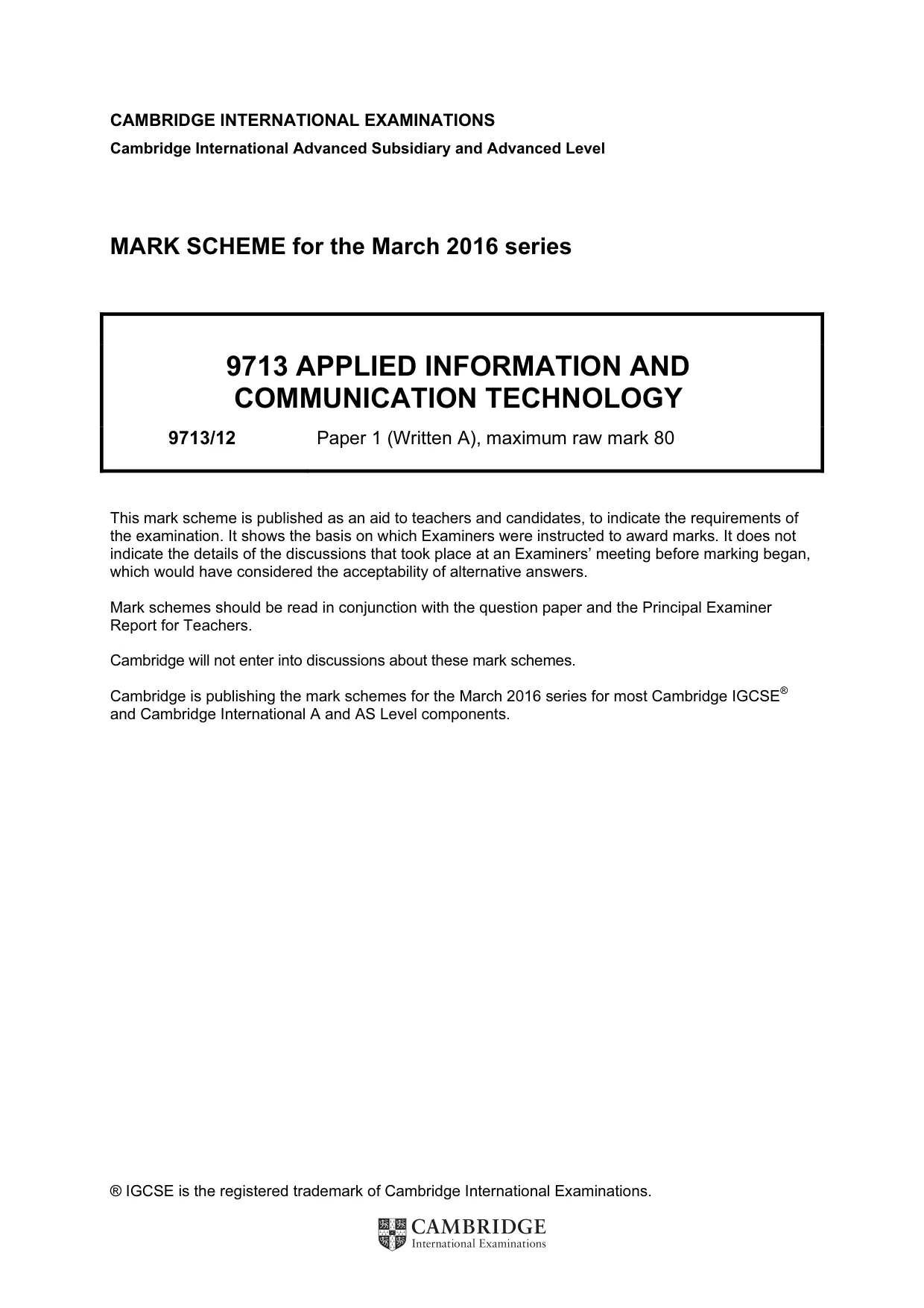 Mark scheme, page 1 of 7