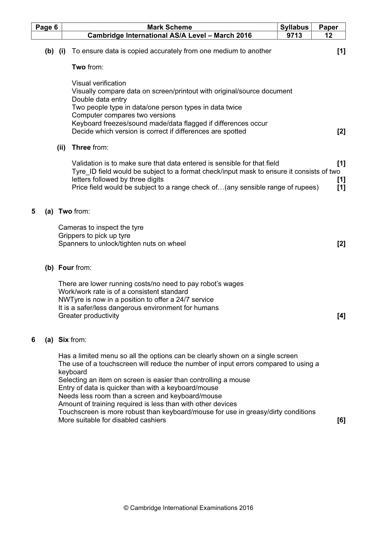 Mark scheme, page 6 of 7