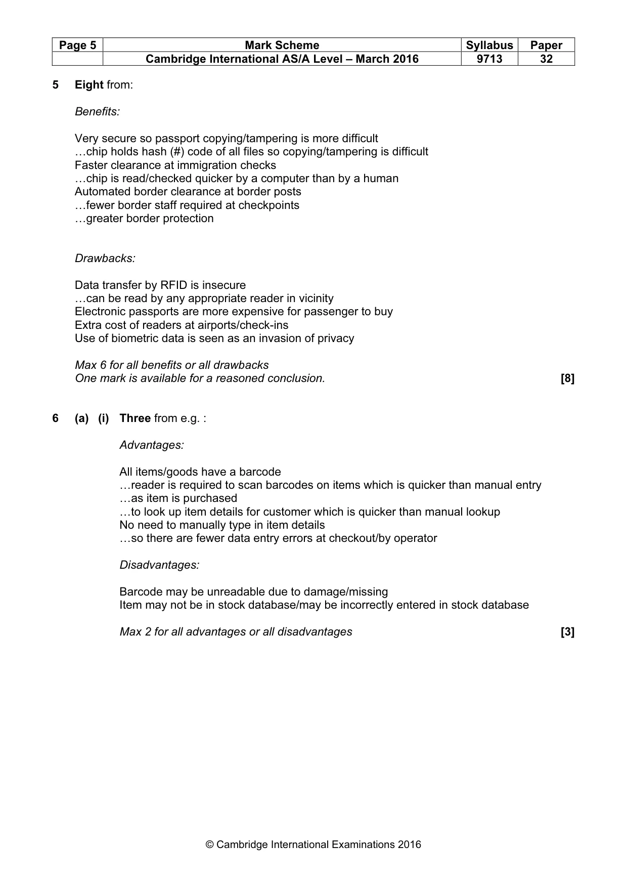 Mark scheme, page 5 of 8
