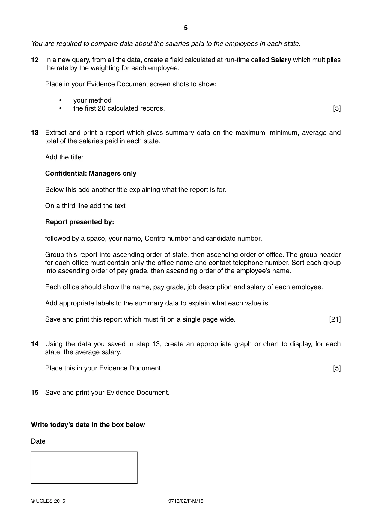 Cambridge A Level Applied Information and Communication Technology 9713 2016 Feb/March Paper 2 · Variant 0 question paper, page 5 of 8