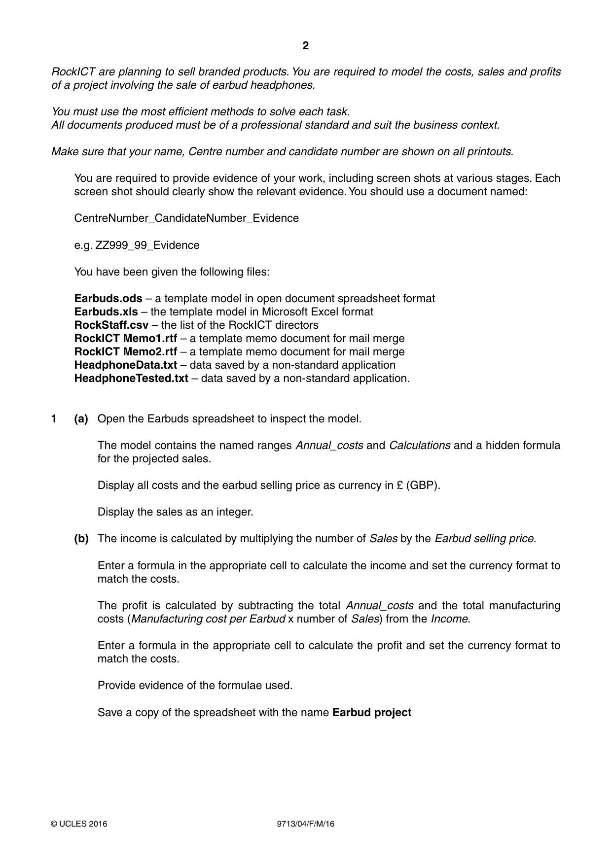 Cambridge A Level Applied Information and Communication Technology 9713 2016 Feb/March Paper 4 · Variant 0 question paper, page 2 of 8
