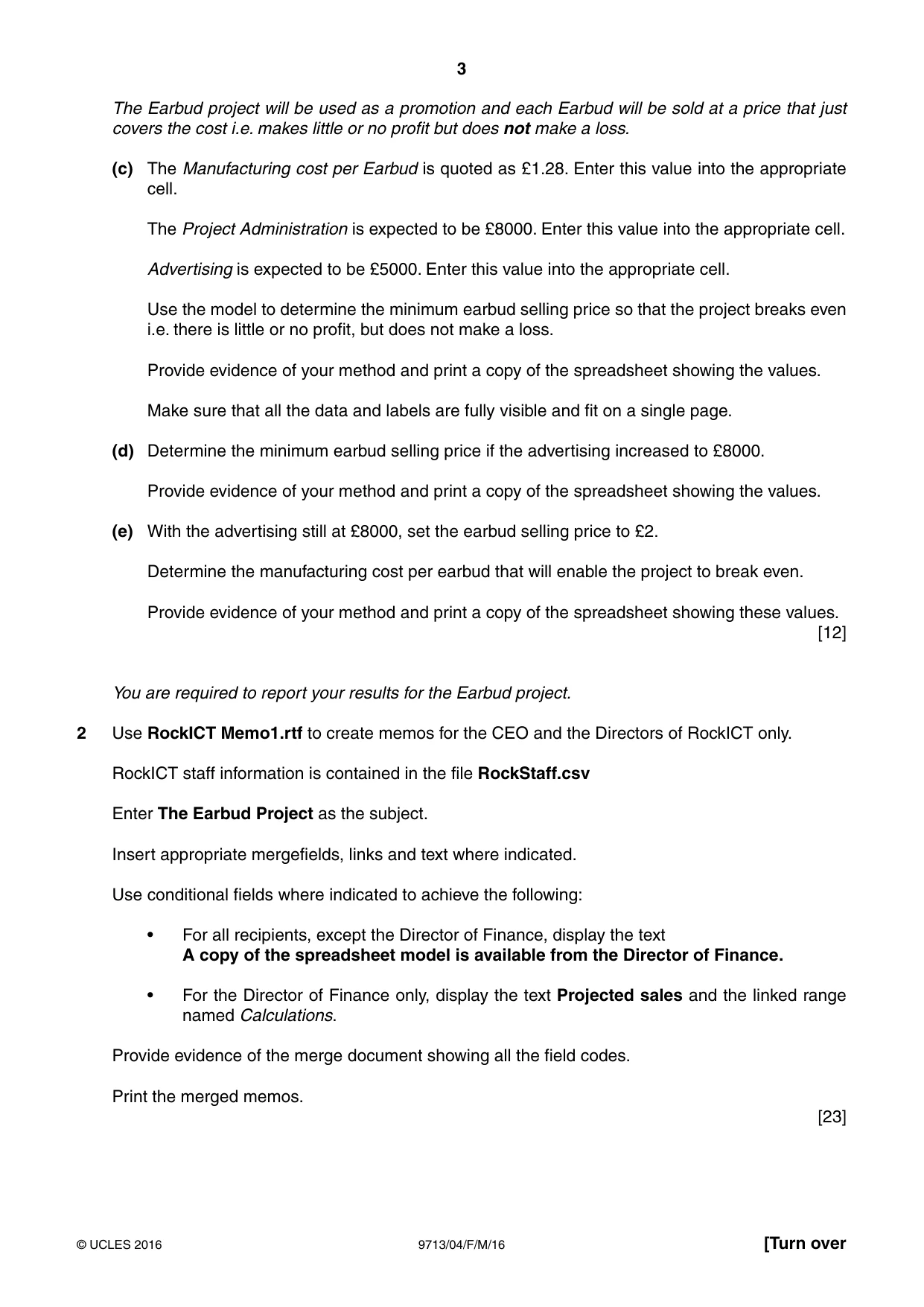 Cambridge A Level Applied Information and Communication Technology 9713 2016 Feb/March Paper 4 · Variant 0 question paper, page 3 of 8