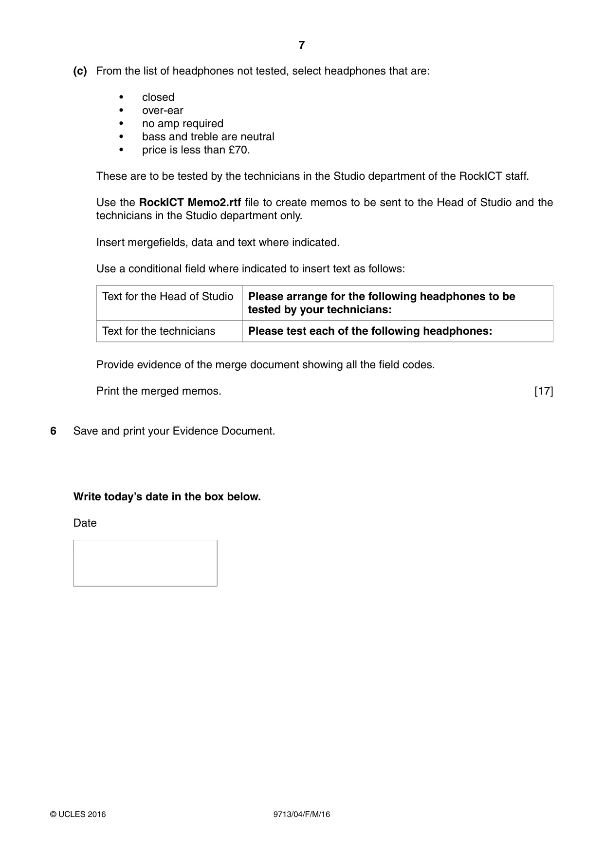 Cambridge A Level Applied Information and Communication Technology 9713 2016 Feb/March Paper 4 · Variant 0 question paper, page 7 of 8
