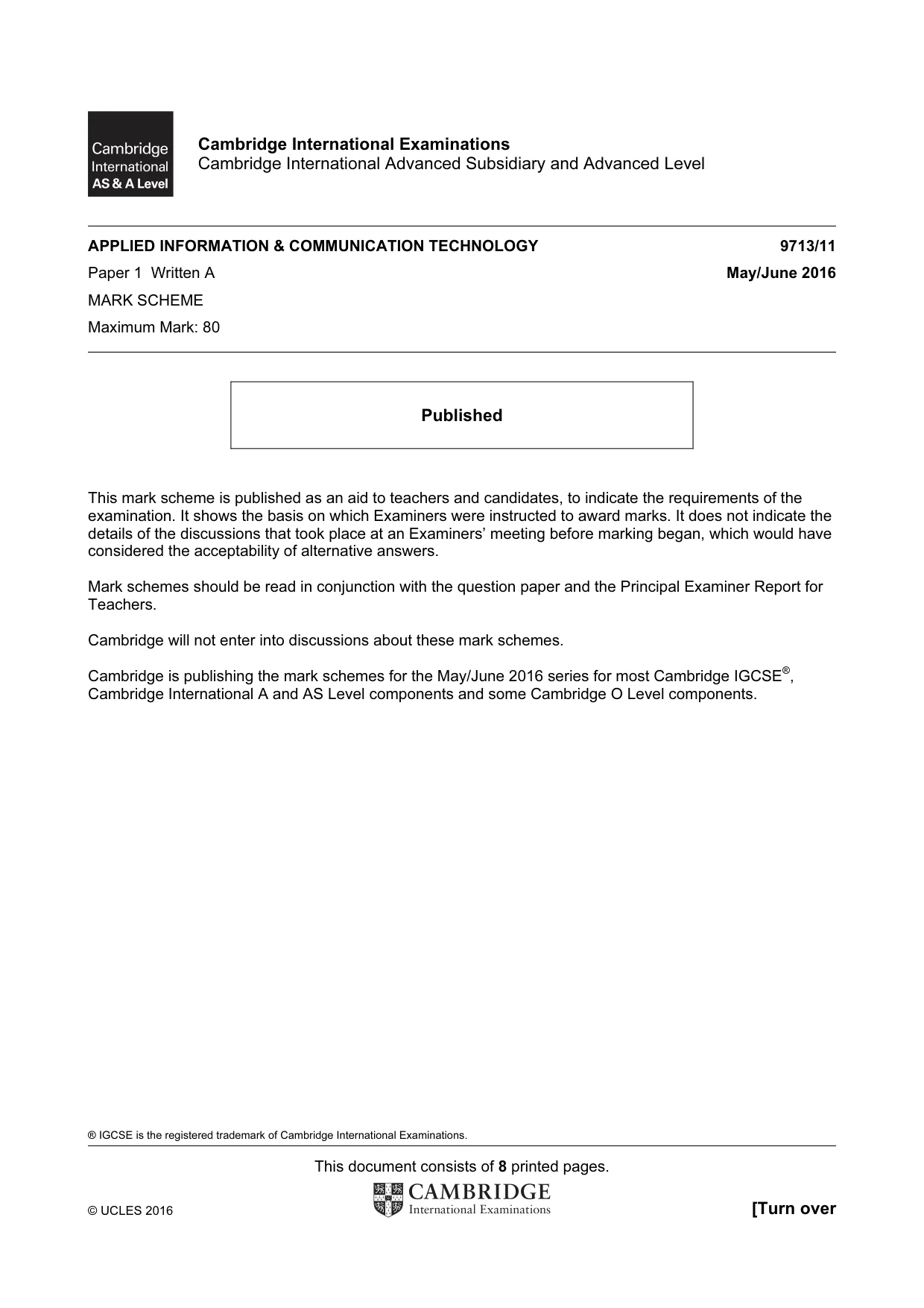 Mark scheme, page 1 of 8