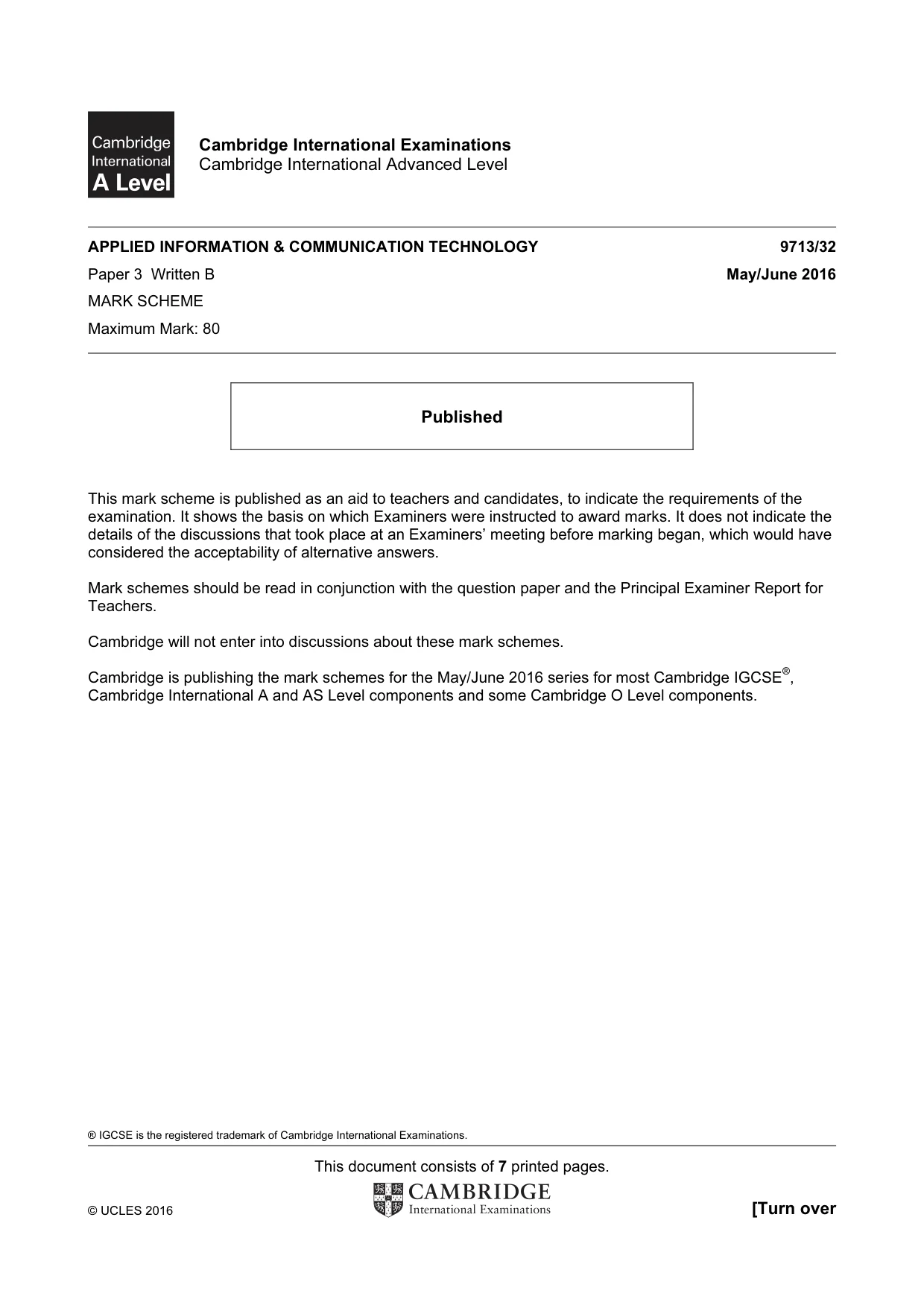 Mark scheme, page 1 of 7