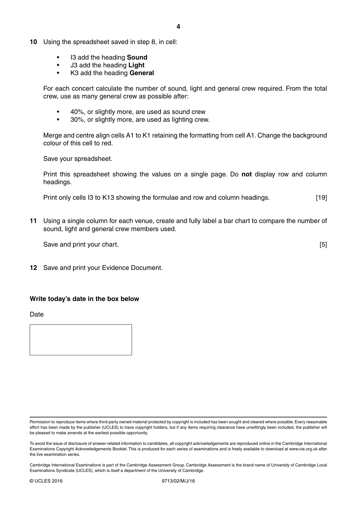Cambridge A Level Applied Information and Communication Technology 9713 2016 May/June Paper 2 · Variant 0 question paper, page 4 of 4