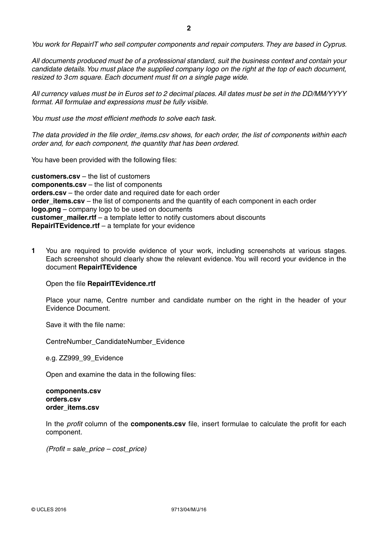 Cambridge A Level Applied Information and Communication Technology 9713 2016 May/June Paper 4 · Variant 0 question paper, page 2 of 8