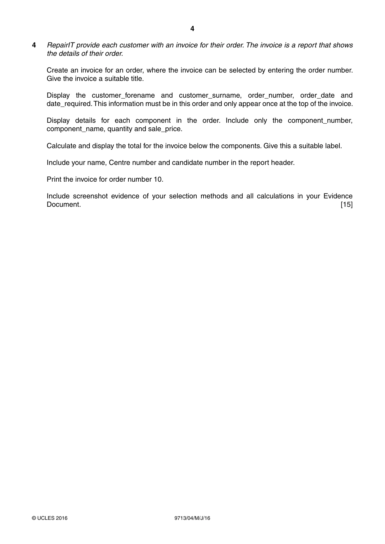 Cambridge A Level Applied Information and Communication Technology 9713 2016 May/June Paper 4 · Variant 0 question paper, page 4 of 8
