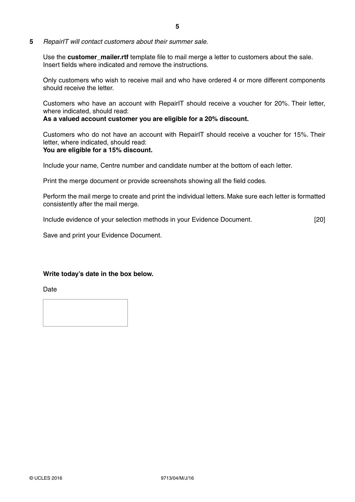 Cambridge A Level Applied Information and Communication Technology 9713 2016 May/June Paper 4 · Variant 0 question paper, page 5 of 8