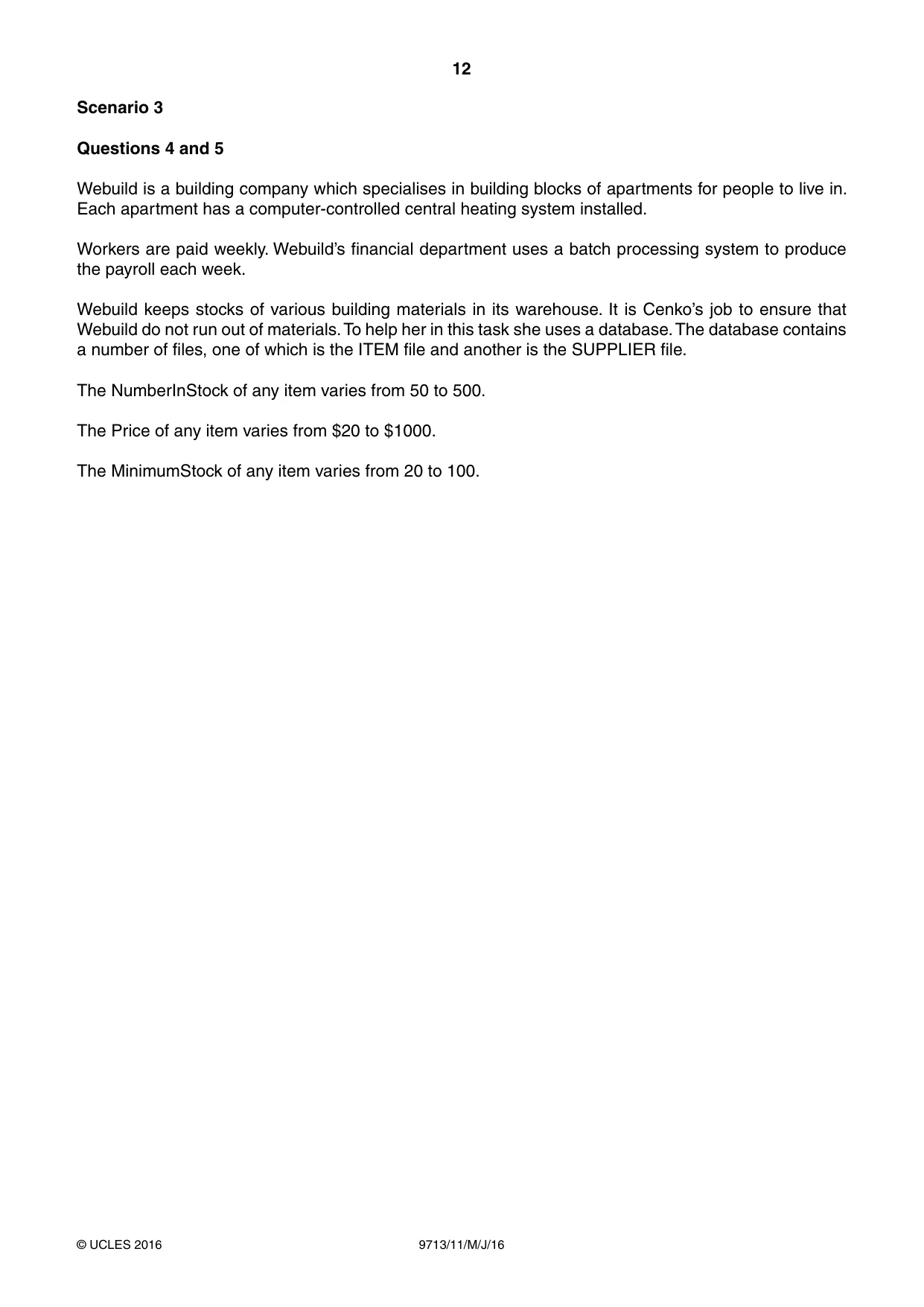 Cambridge A Level Applied Information and Communication Technology 9713 2016 May/June Paper 1 · Variant 1 question paper, page 12 of 20