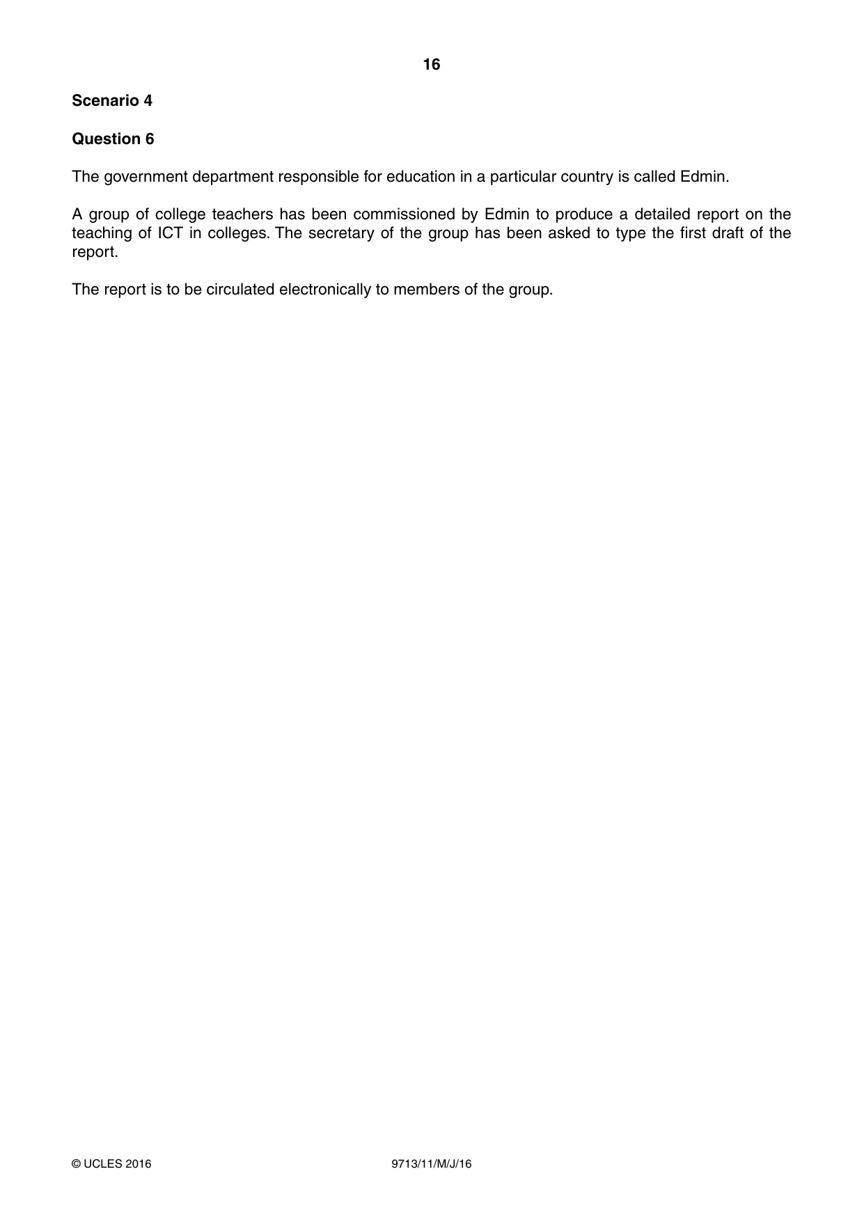 Cambridge A Level Applied Information and Communication Technology 9713 2016 May/June Paper 1 · Variant 1 question paper, page 16 of 20