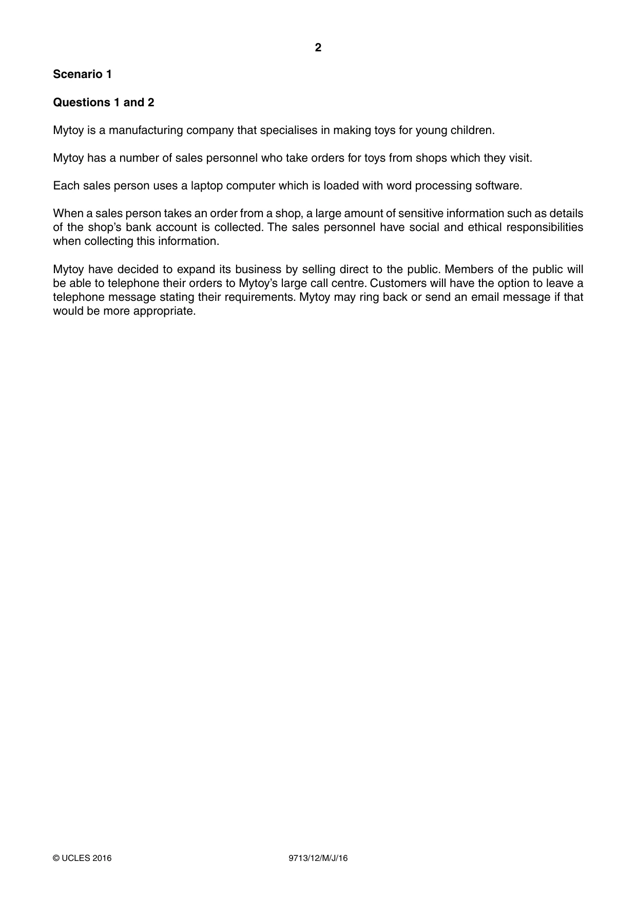 Cambridge A Level Applied Information and Communication Technology 9713 2016 May/June Paper 1 · Variant 2 question paper, page 2 of 20