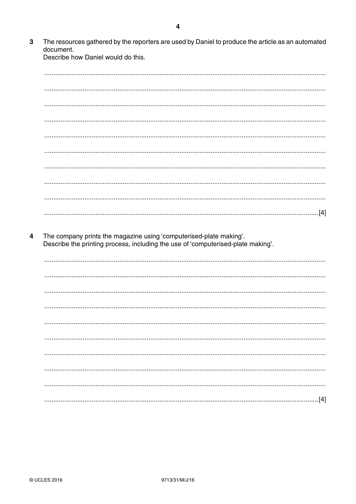Cambridge A Level Applied Information and Communication Technology 9713 2016 May/June Paper 3 · Variant 1 question paper, page 4 of 20